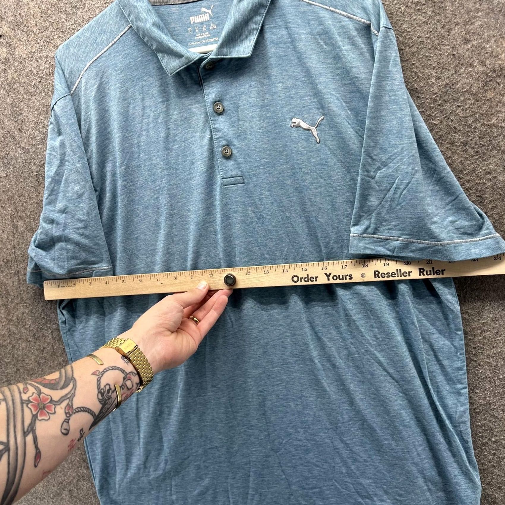 Puma Puma Shirt Mens Large Blue Heather Golf Polo Performance Short Sleeve Logo Polo Size US L / EU 52-54 / 3 - 5 Thumbnail