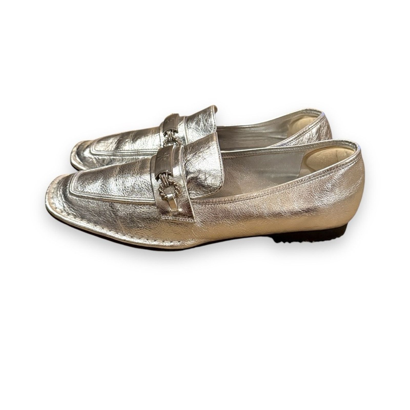 Tory Burch Tory Burch Perrine Metallic Silver Chain Leather Loafers Size US 9 / IT 39 - 1 Thumbnail