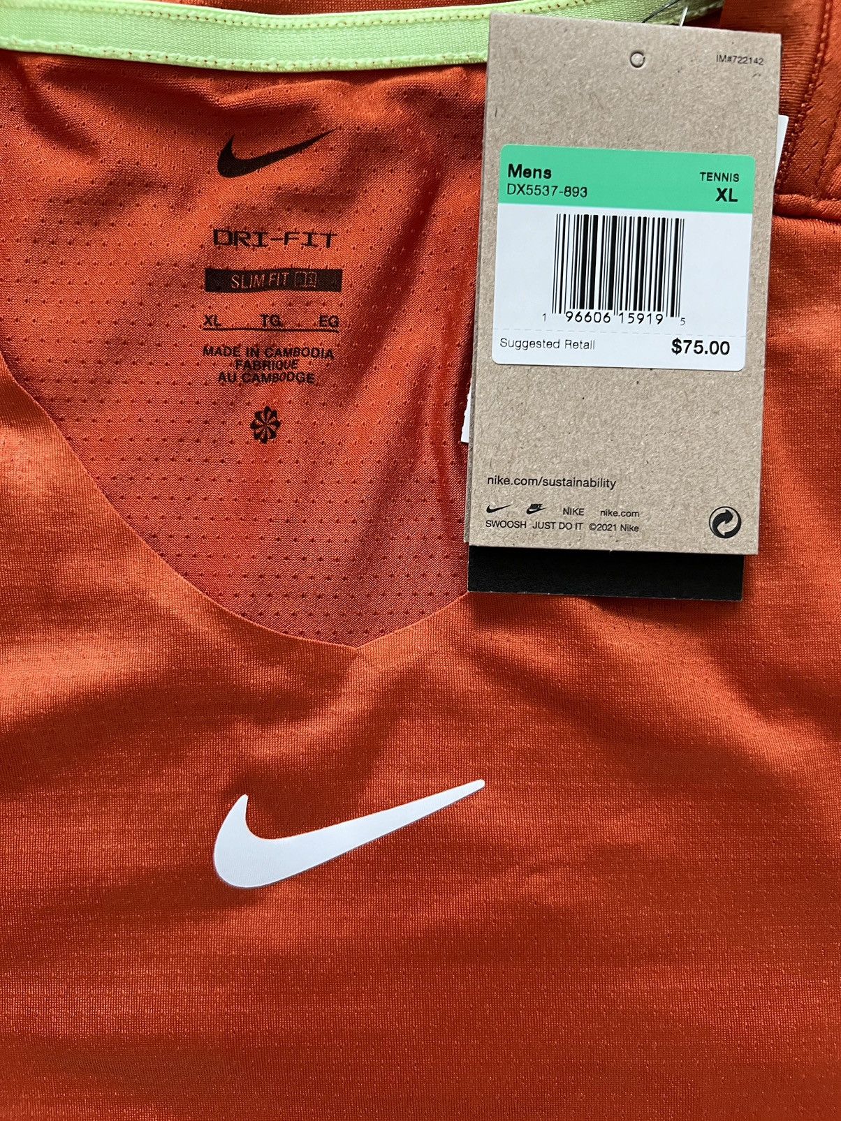 Nike Nike Men Court Dri-FIT Advantage Slim Fit Tennis Shirt Size US XL / EU 56 / 4 - 2 Thumbnail