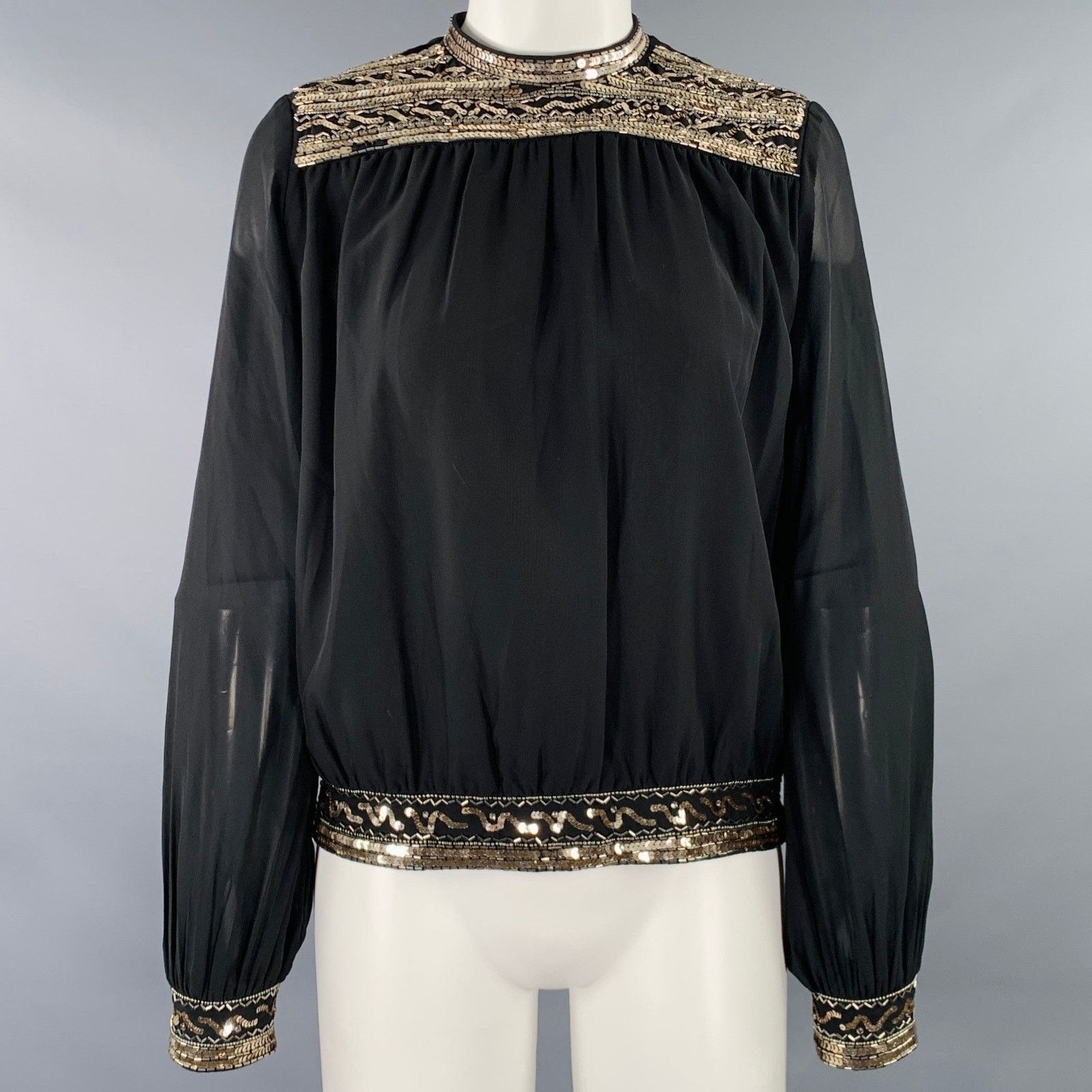 The Kooples THE KOOPLES Size S Black Gold Polyester Long Sleeve Blouse Size S / US 4 / IT 40 - 1 Thumbnail