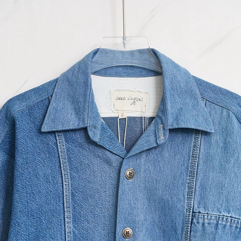 Greg Lauren Greg Lauren Men's Fringed Patchwork Washed Denim Jacket Size US M / EU 48-50 / 2 - 2 Thumbnail