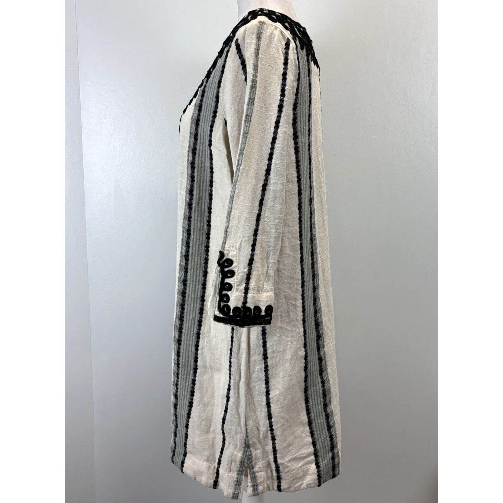 Soft Surroundings VINTAGE Soft Surroundings 2 Pc Tunic Dress Petite Medium Ivory Striped Embroidered Bohemian Womens Size M / US 6-8 / IT 42-44 - 2 Thumbnail