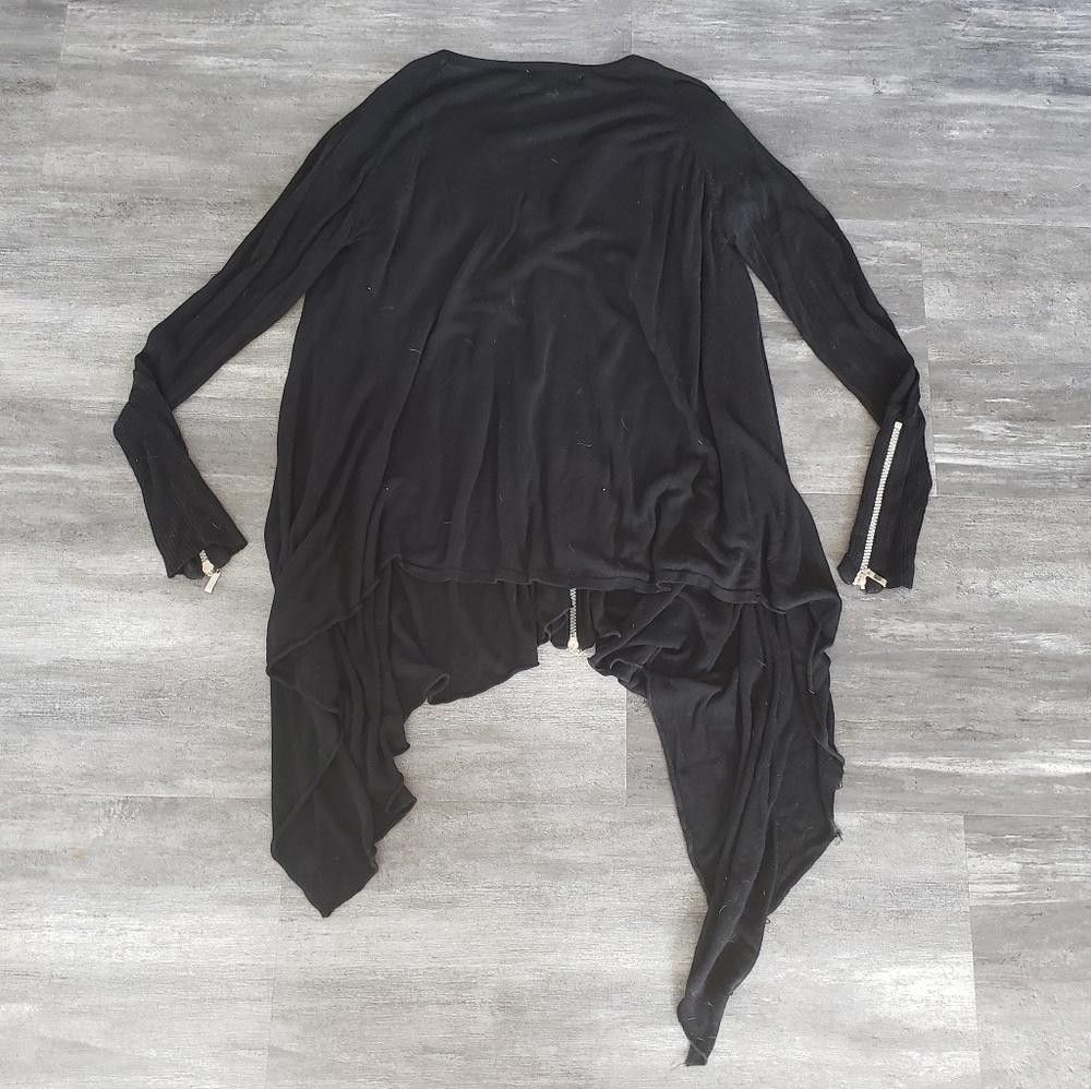 Designer Black Zipper YLondon Asymmetrical Draped Cardigan Size M / US 6-8 / IT 42-44 - 2 Thumbnail
