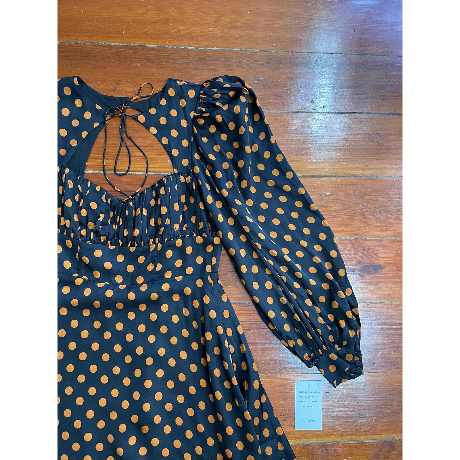 For Love & Lemons For Love & Lemons Lark Black Gold Polka Dot Mini Dress S Size S / US 4 / IT 40 - 4 Thumbnail