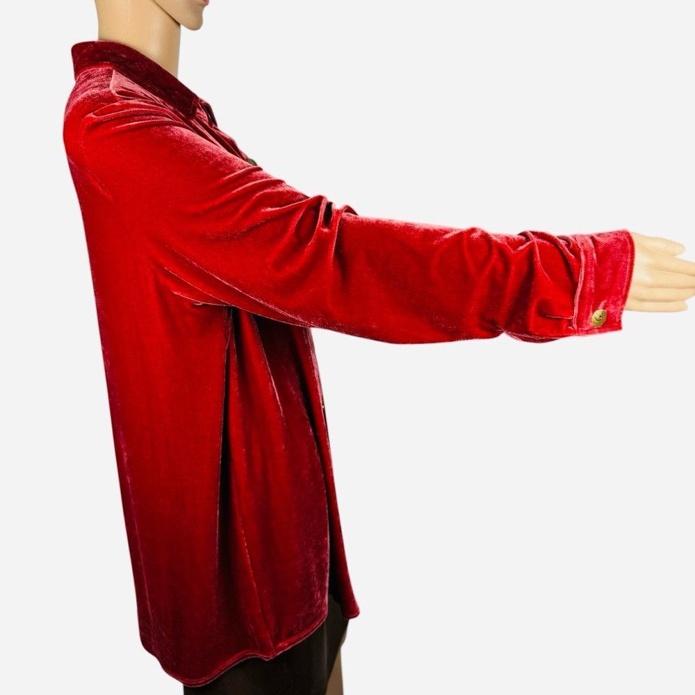 Soft Surroundings Soft Surroundings Red Velvet Button-Up Shirt Mixed Buttons Size M / US 6-8 / IT 42-44 - 4 Thumbnail