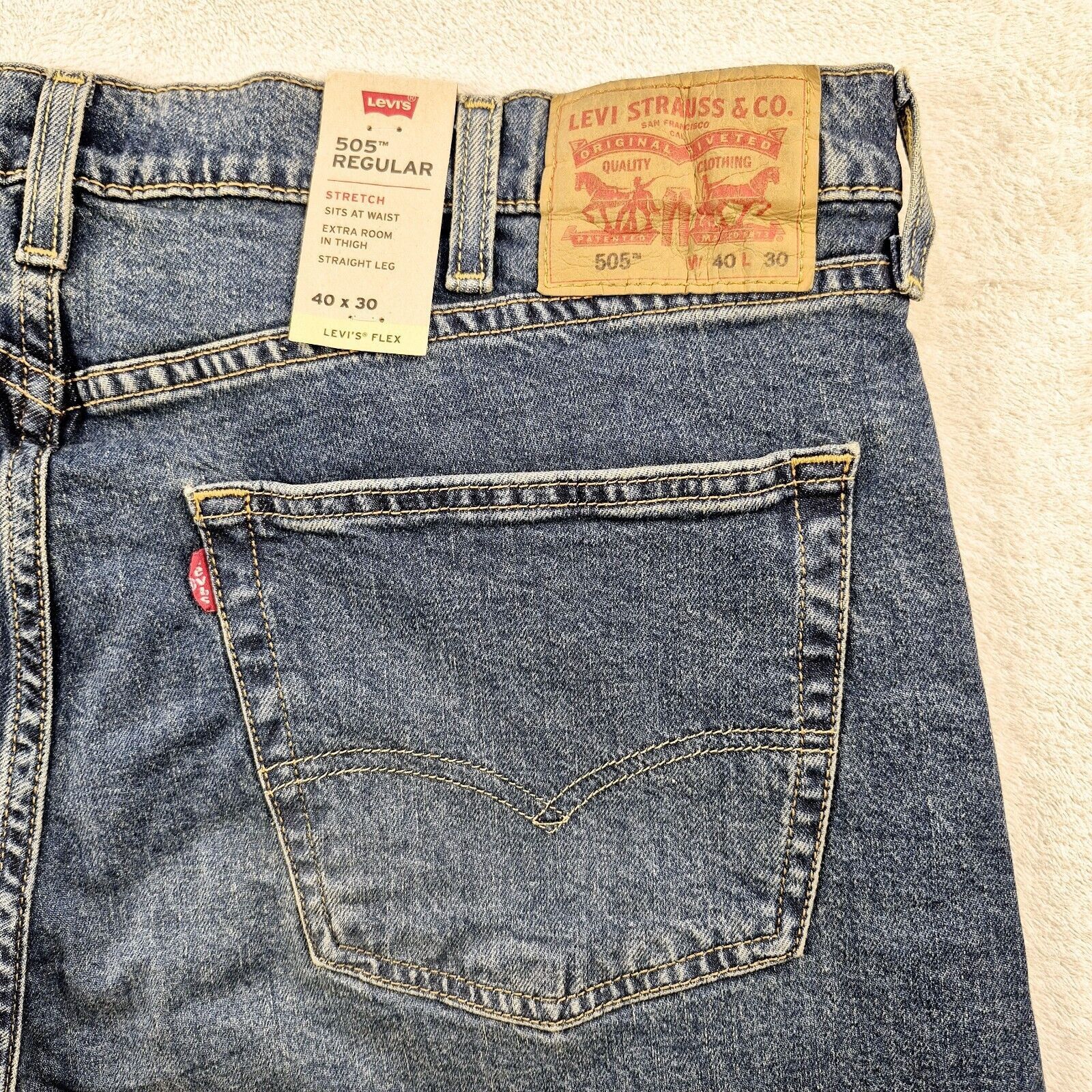 Levi's NEW Levis 505 Men's Dark Blue Stretch Fit Denim Jeans40x30 Size US 40 / EU 56 - 8 Thumbnail