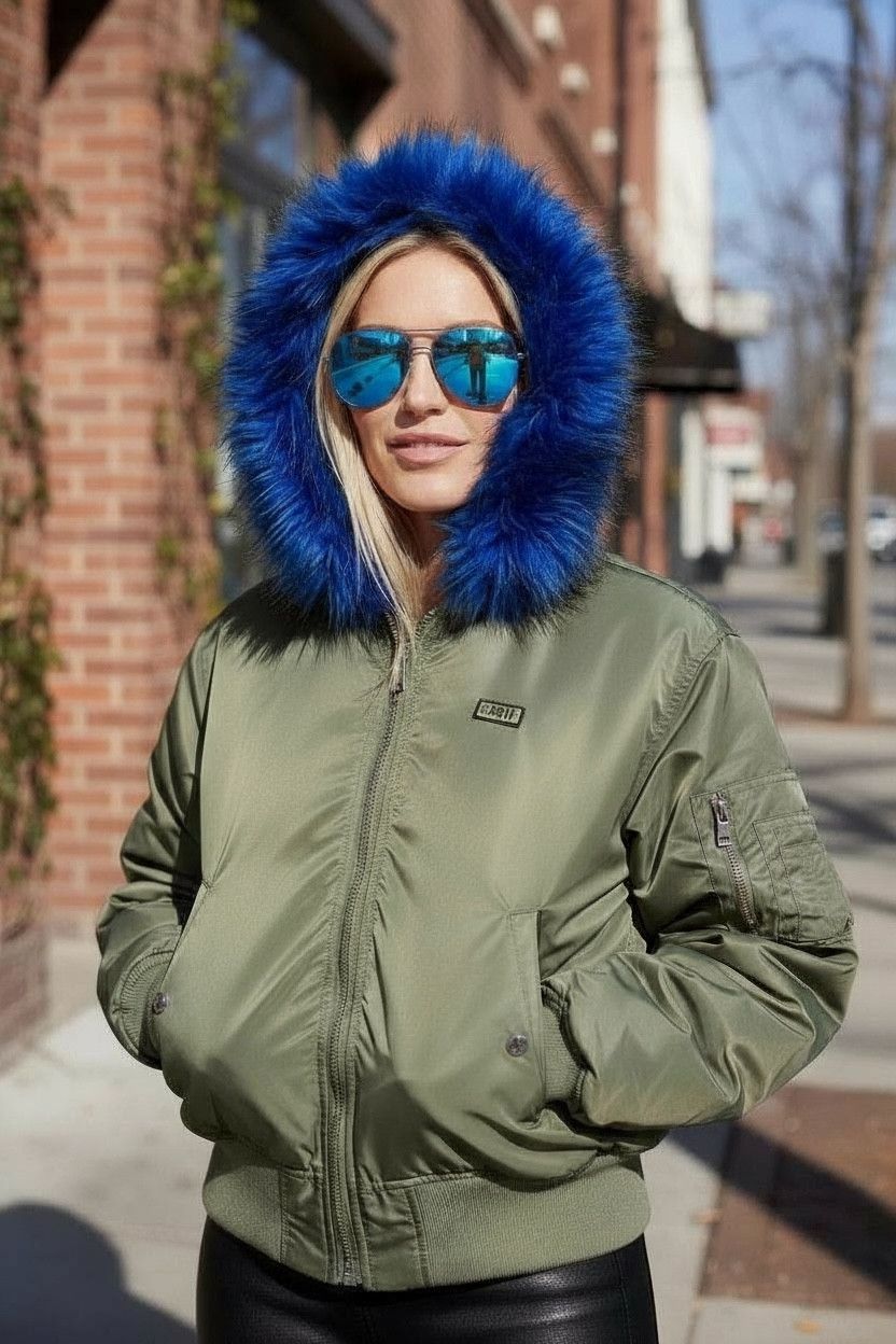 Le Grande Bleu (L.G.B.) 🔥GORGEOUS X-GIRL Ice Blue Fur MA-1 Bomber Jacket Vintage Size M / US 6-8 / IT 42-44 - 1 Thumbnail