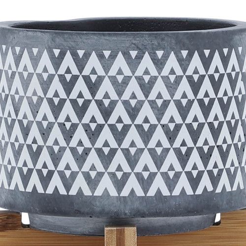 Designer × Homemade CERAMIC 5" AZTEC PLANTER ON WOODEN STAND, GRAY Size US L / EU 52-54 / 3 - 7 Thumbnail