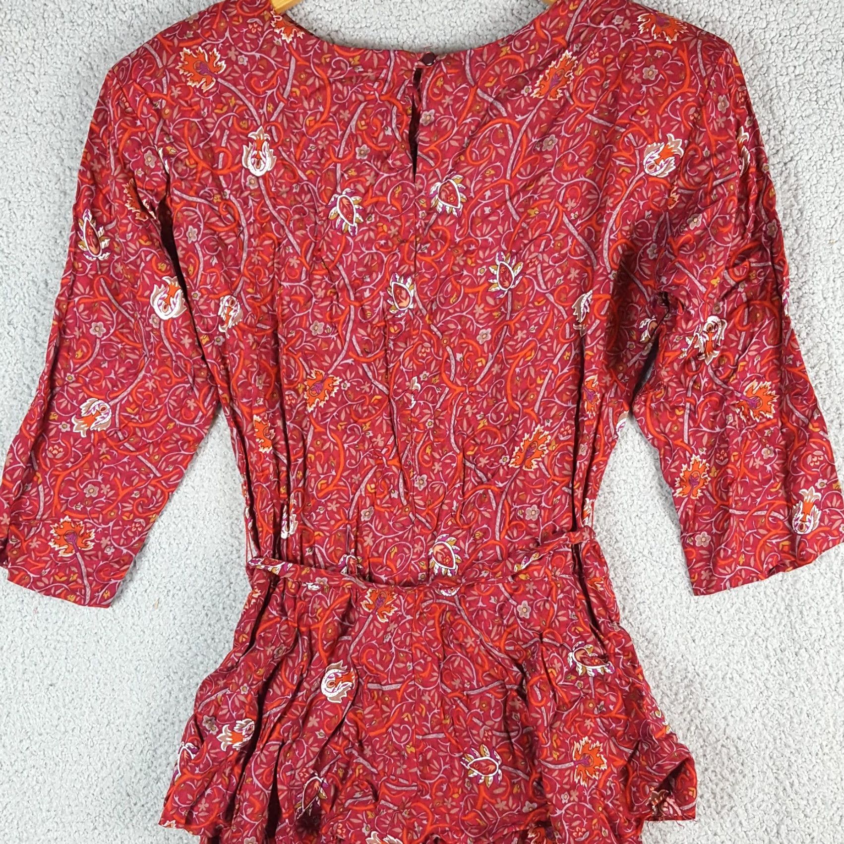 Vintage Vintage 80s Red Floral Tie Peplum Waist Women's Size 8 Boho Midi Dress Paisley Susan Richards Size M / US 6-8 / IT 42-44 - 7 Thumbnail