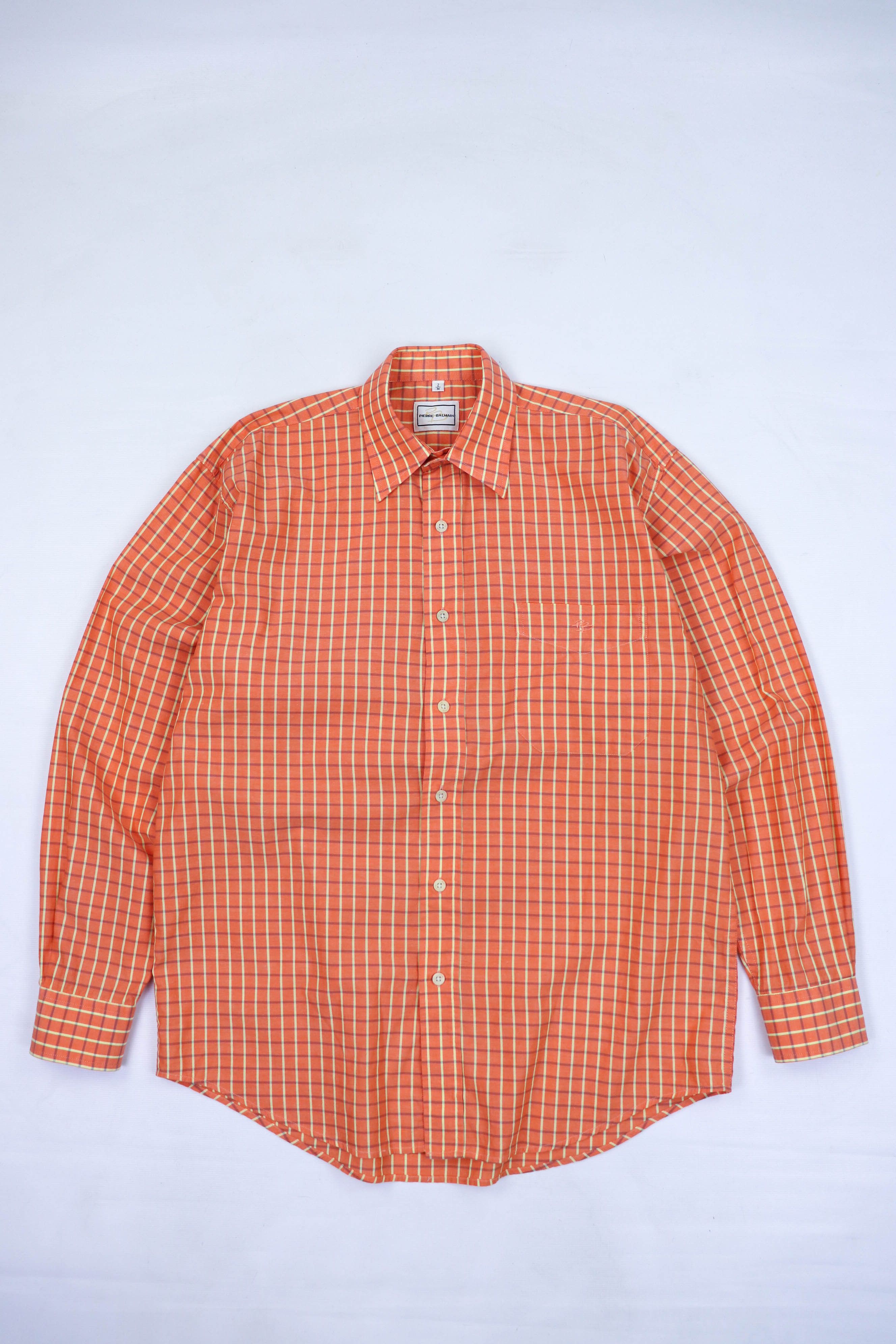 Pierre Balmain Pierre Balmain Vintage 90s Checkered Light Orange LS Shirt Size US M / EU 48-50 / 2 - 1 Thumbnail