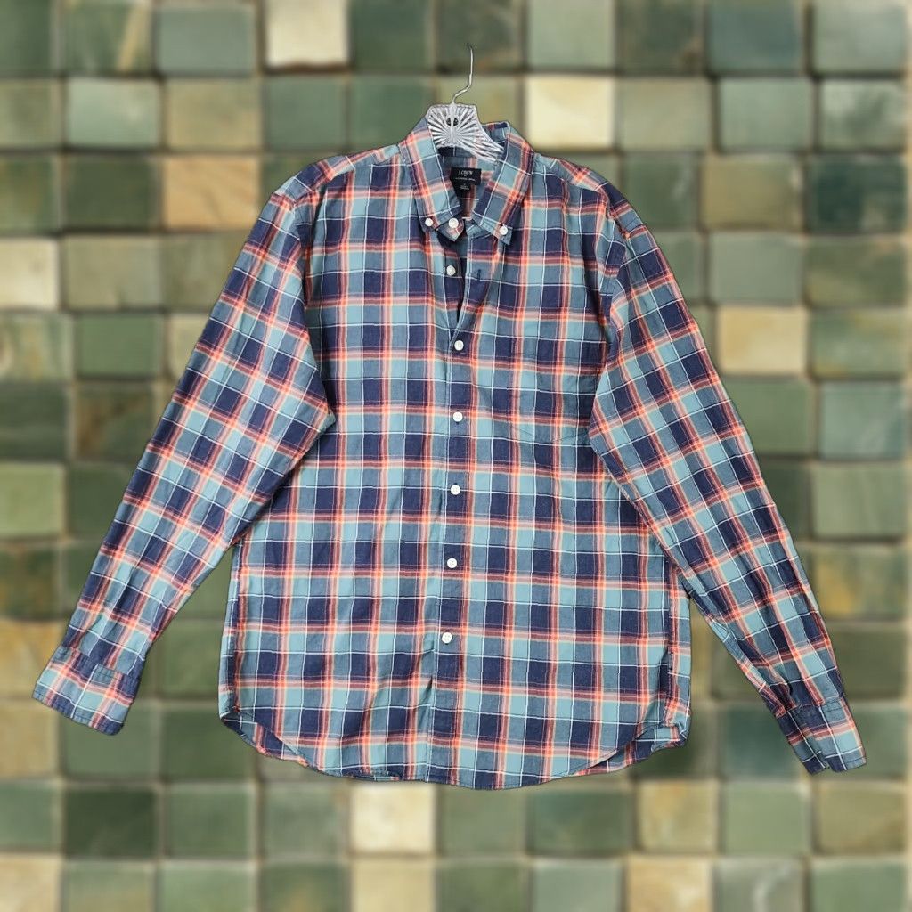 J.Crew J. Crew Button-Up Shirt Men Long Sleeve Plaid Cotton Heathered Blue Red Sz L Size US L / EU 52-54 / 3 - 1 Thumbnail