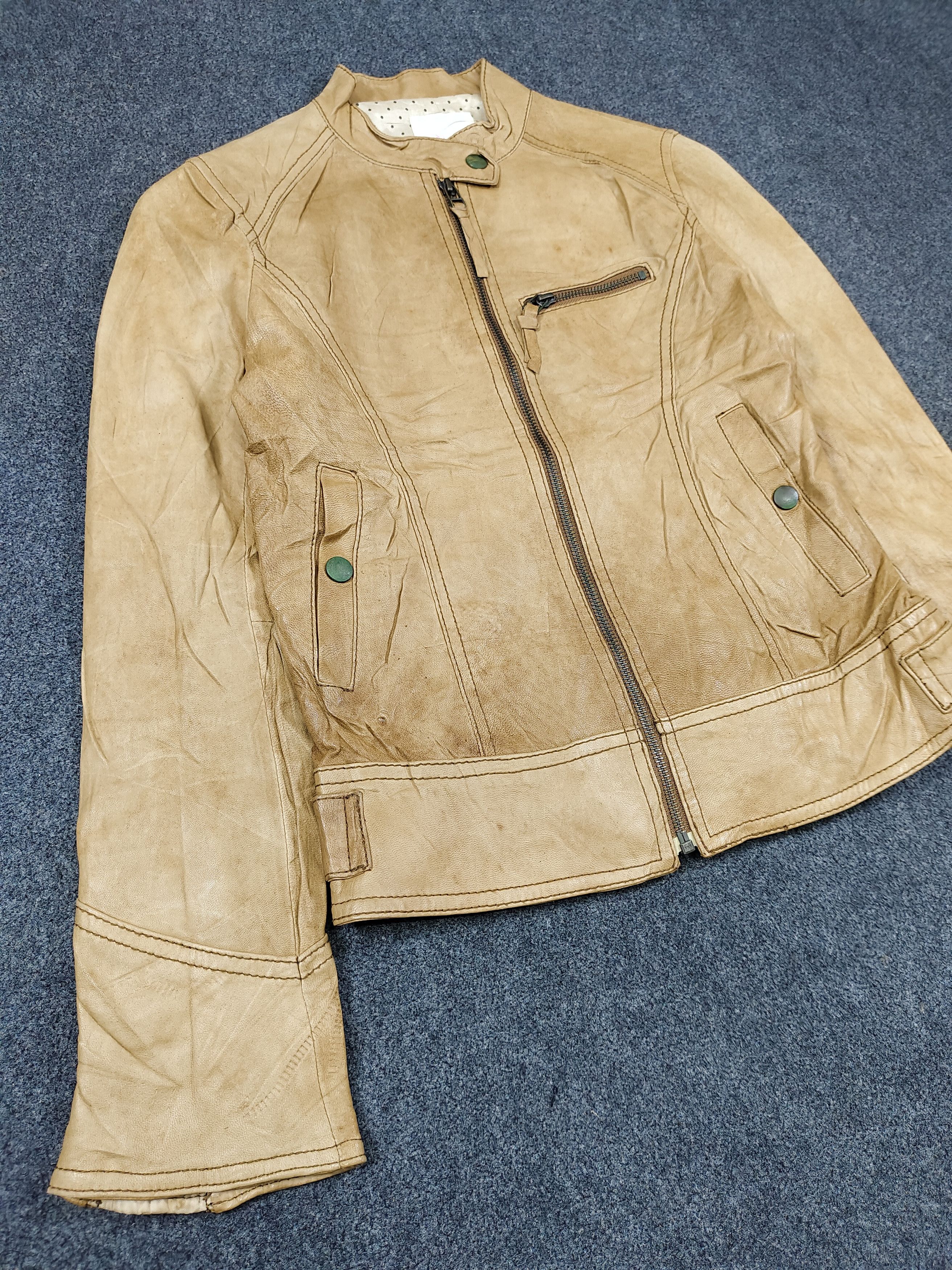 Japanese Brand Letter Back Number🇯🇵Slim Cafe Racer Lamb Leather Jacket Size M / US 6-8 / IT 42-44 - 8 Thumbnail