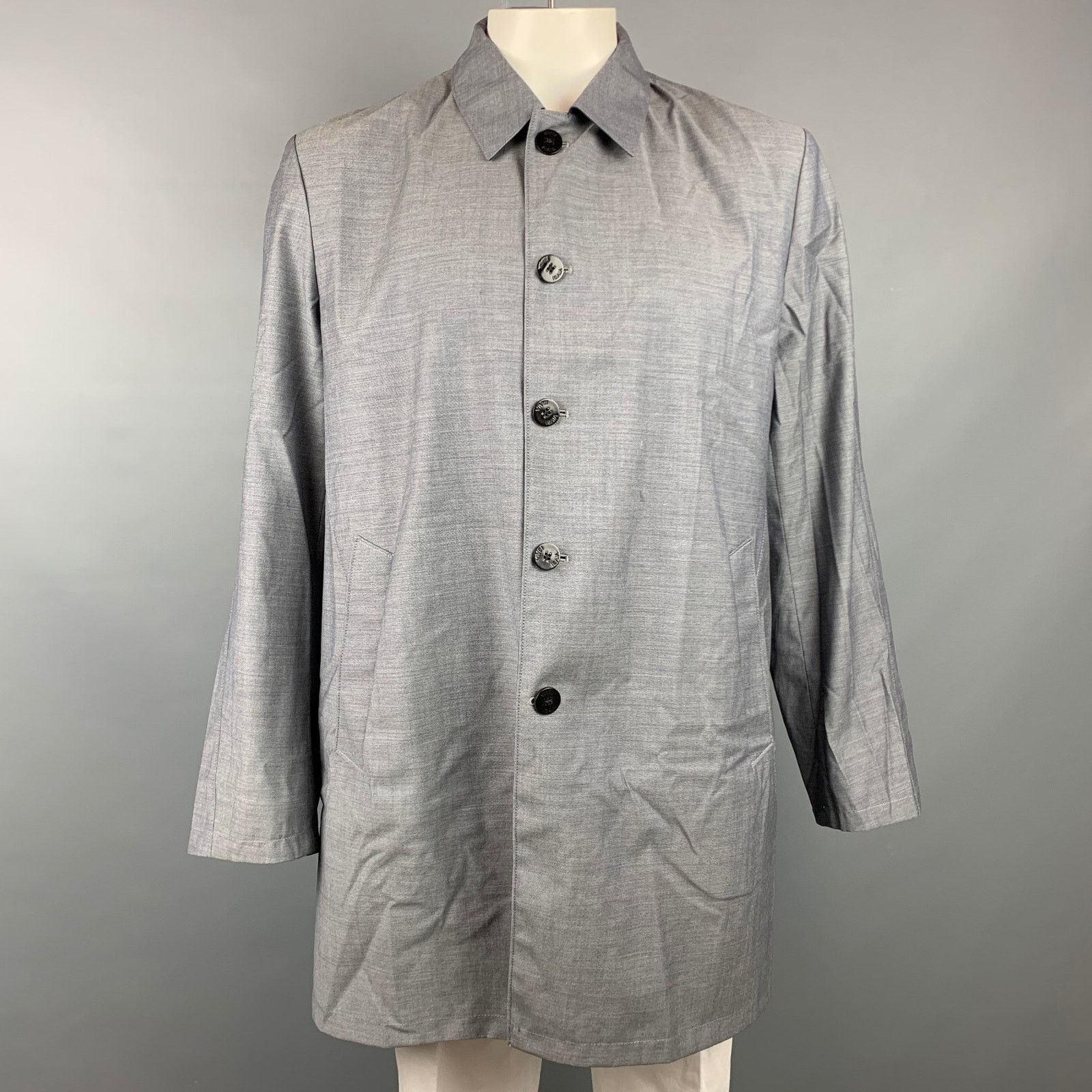 Isaia ISAIA Navy & Grey Wool / Polyester Reversible Coat Size US XL / EU 56 / 4 - 4 Thumbnail