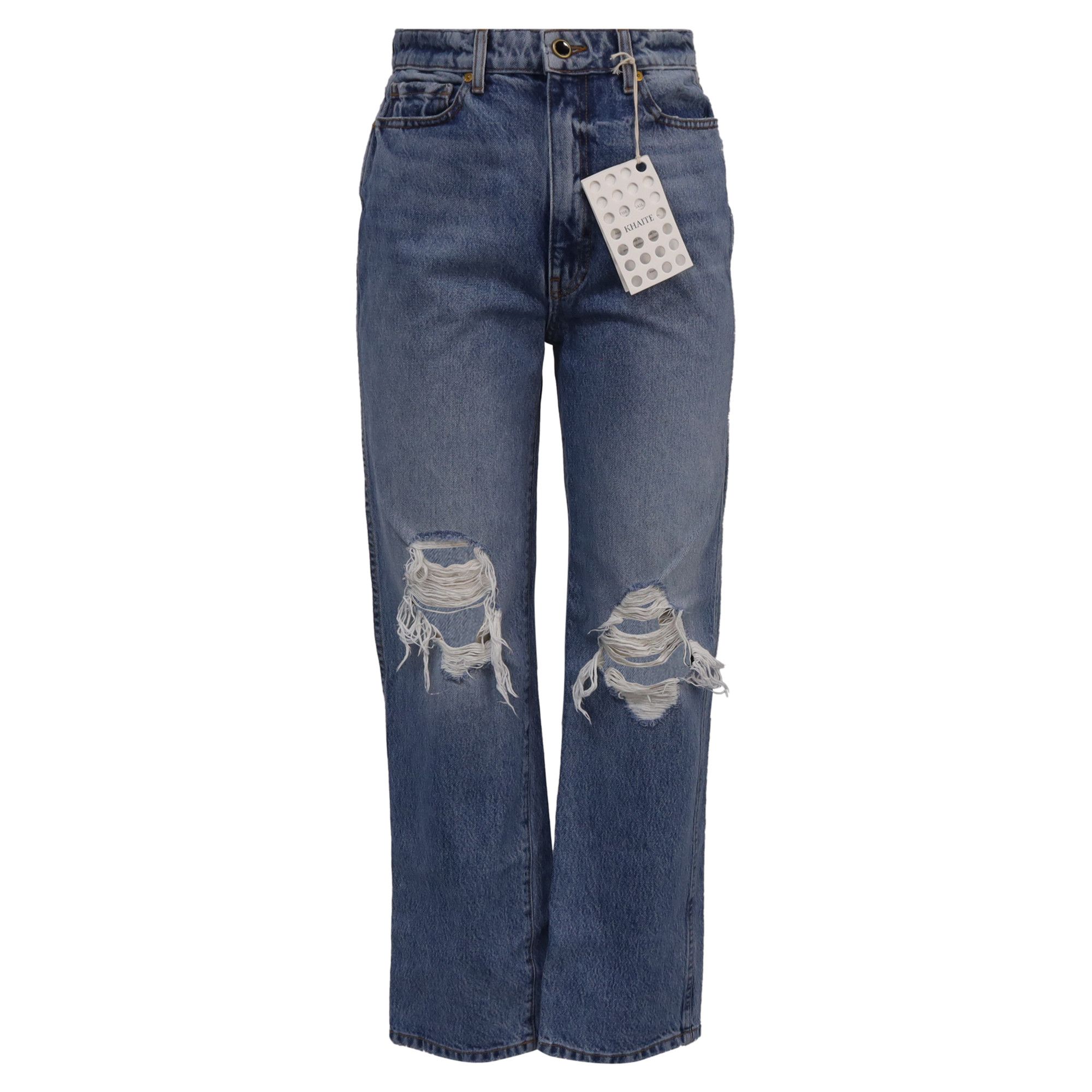 KHAITE Khaite Ripped High-Rise Straight-Leg Jeans in Blue Cotton De Size 24" / US 00 / IT 34 - 1 Thumbnail