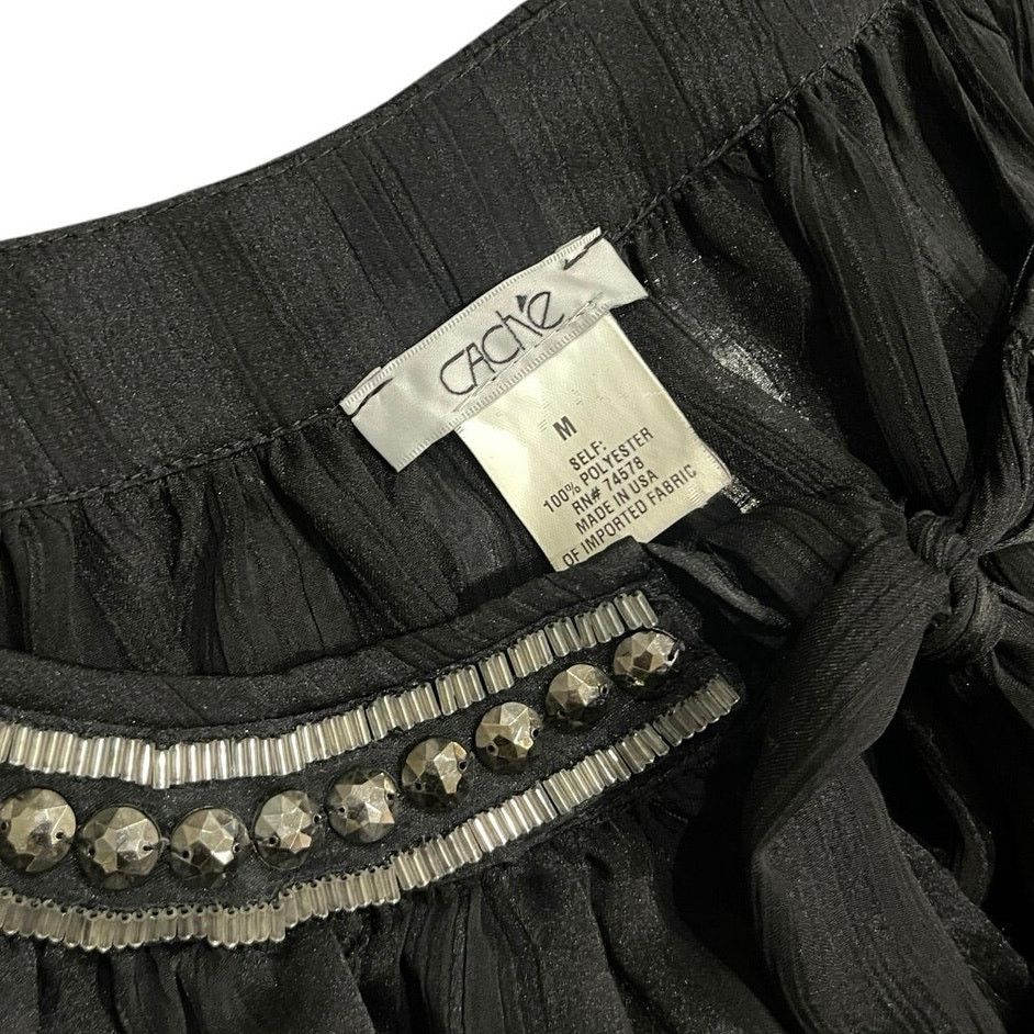 Other Cache Vintage sheer blouse puff sleeves 90s studded neckline Size M / US 6-8 / IT 42-44 - 4 Thumbnail