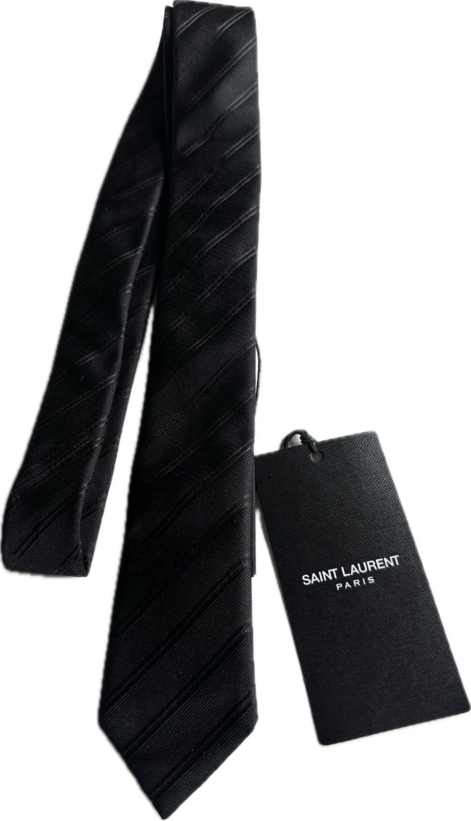 Saint Laurent Paris Black Silk Striped Tie - NIB Size ONE SIZE - 2 Thumbnail