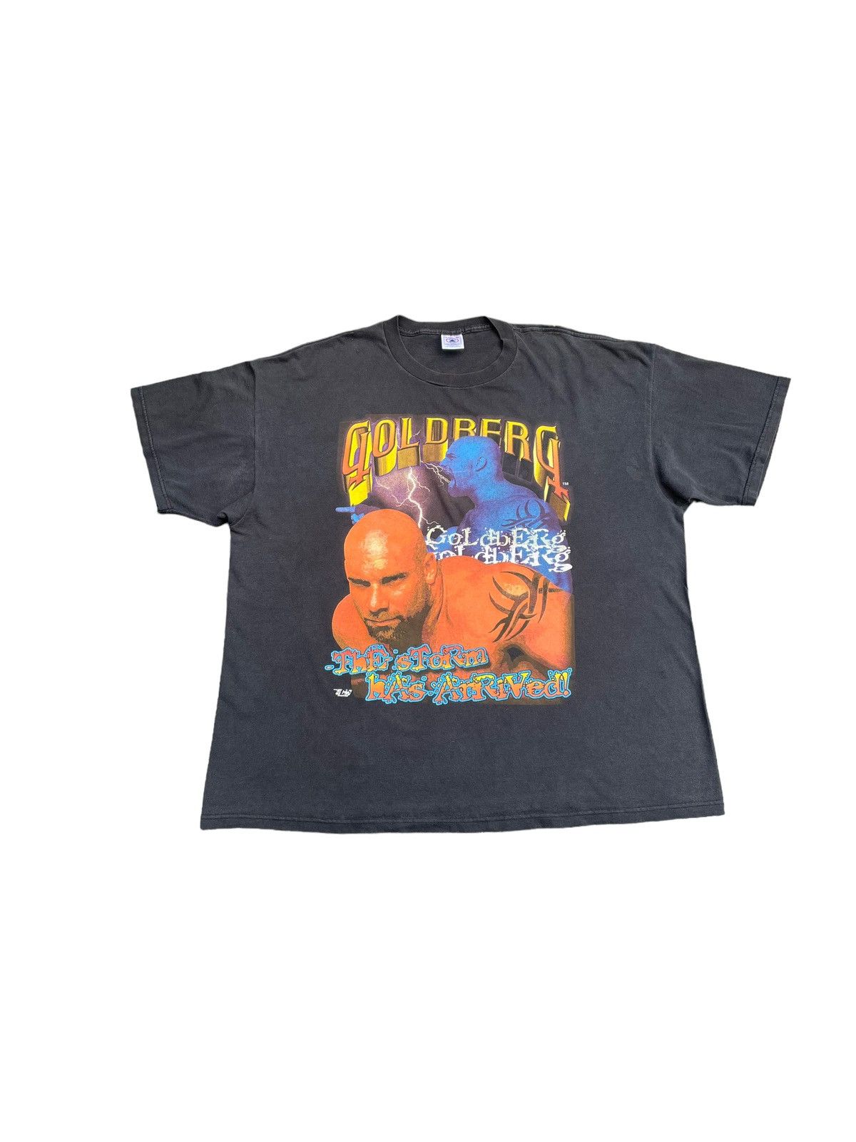 image of Made In USA x Vintage 90’S Wcw Goldberg The Storm Has Arrived Tshirt in Black, Men's (Size 2XL)