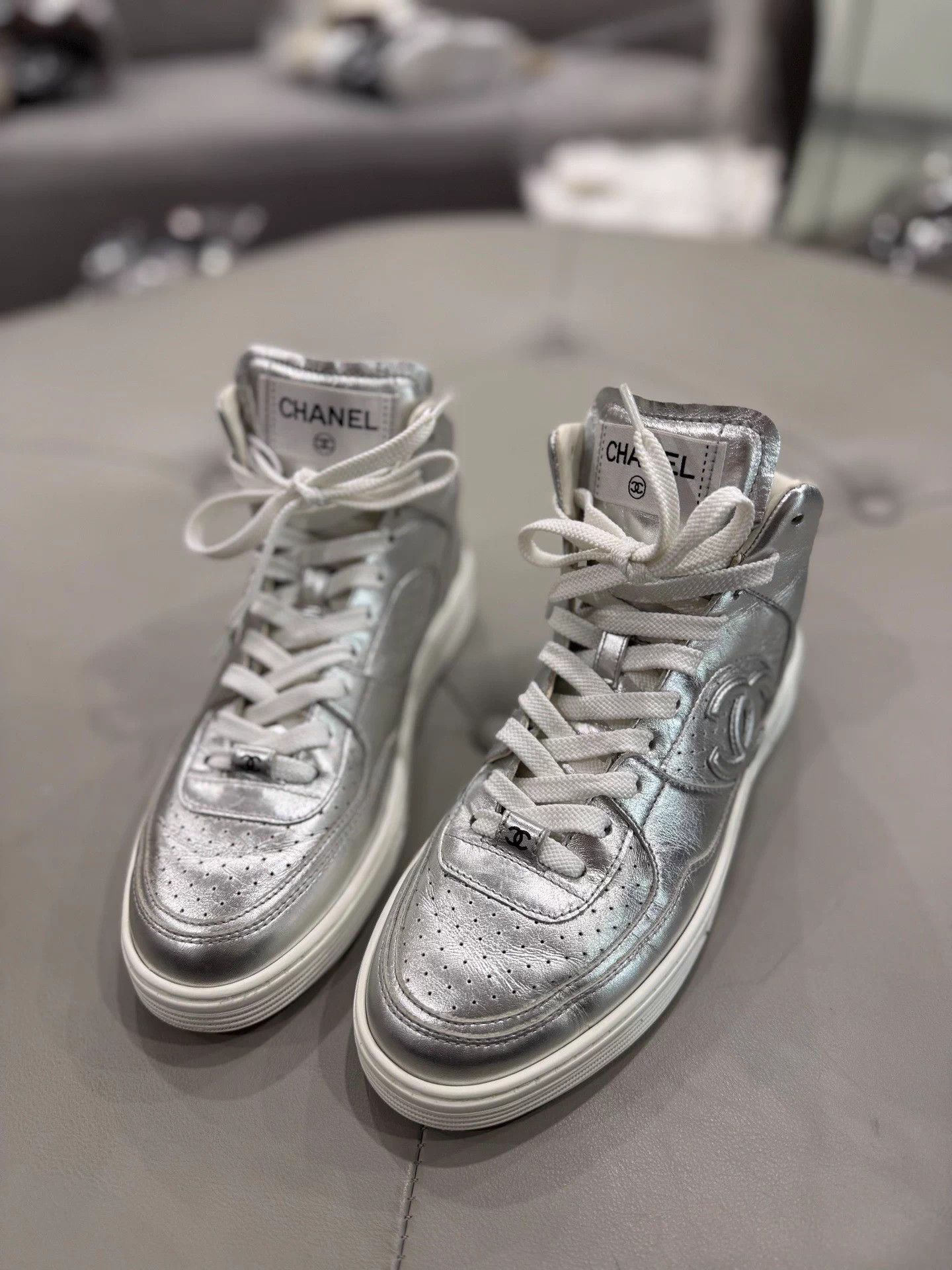 Chanel Chanel 24C Silver High-Top Sneakers 99 New EUR 38.5 Size US 7.5 / IT 37.5 - 1 Thumbnail