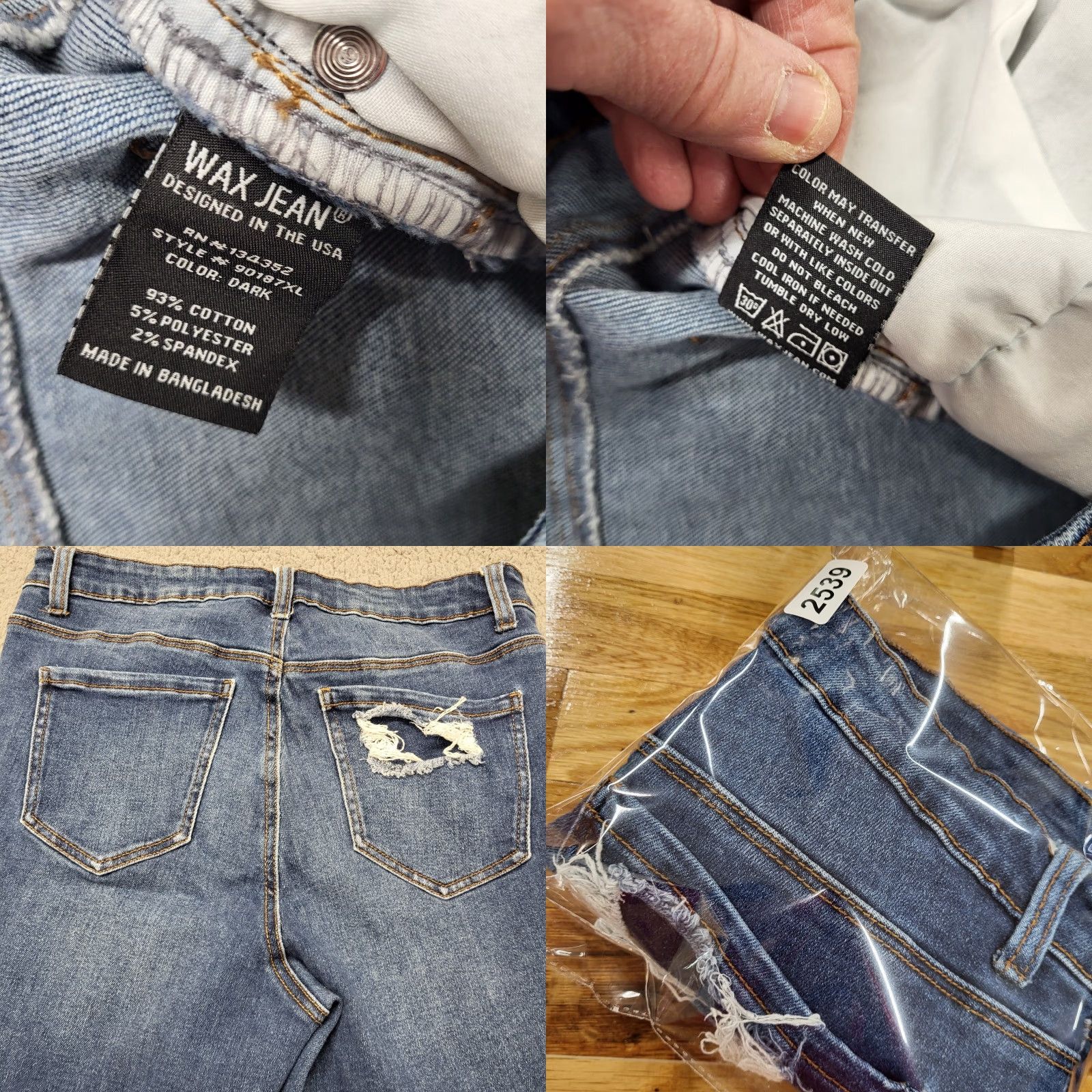 Vintage Wax Jeans Butt I Love You Women's Size 16 Medium Wash Distressed Whiskered Jeans Size 38" / US 16 / IT 52 - 8 Thumbnail