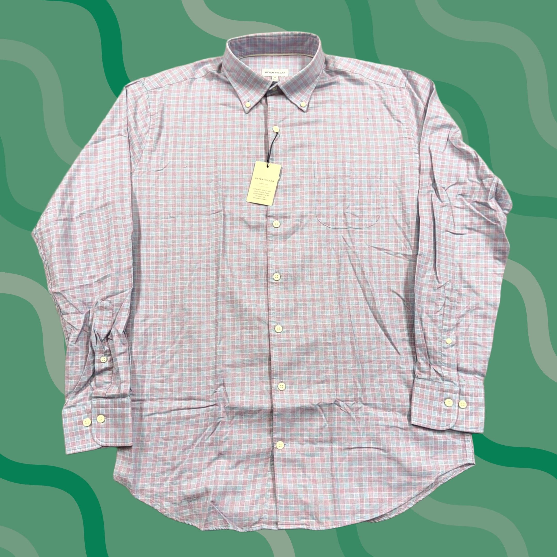 Peter Millar Peter Millar Shirt Mens M Pink Check Long Sleeve Button Up Summer Lightweight Cotton Twill Casual Button-Down Collar Gender Mens Size US M / EU 48-50 / 2 - 1 Thumbnail