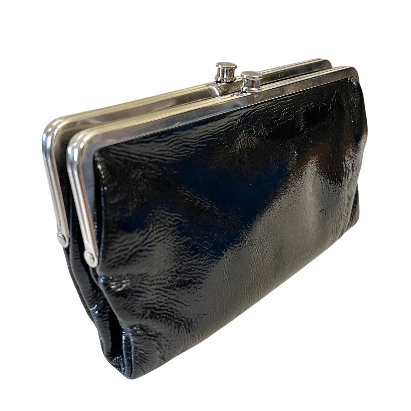 Hobo HOBO Lauren Black Crinkle Patent Leather Double-Frame Wallet Size ONE SIZE - 9 Thumbnail