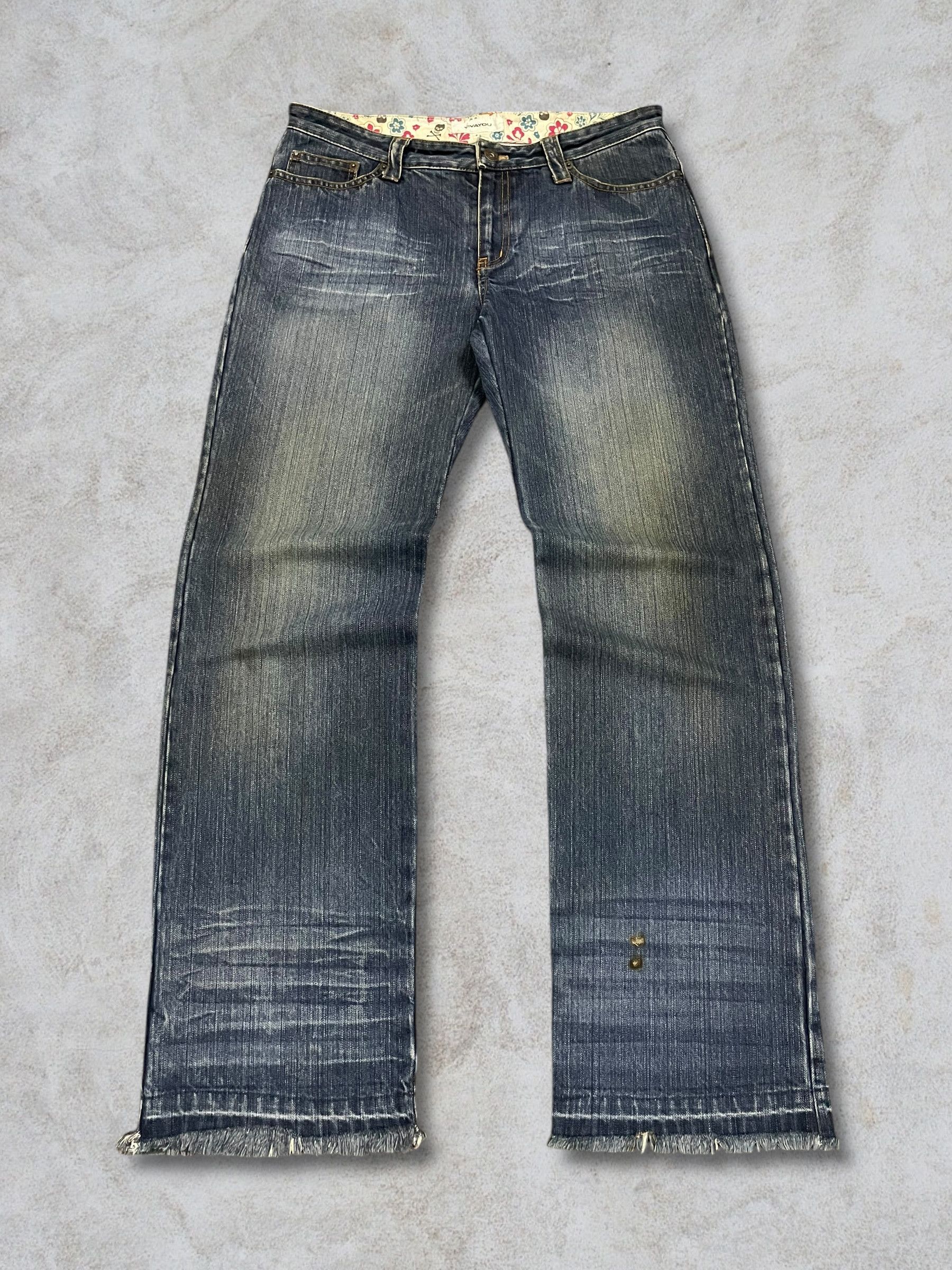 Japanese Brand Vintage Japanese Skull Gothic Loose Straight Frayed Jeans Size 31" - 1 Thumbnail