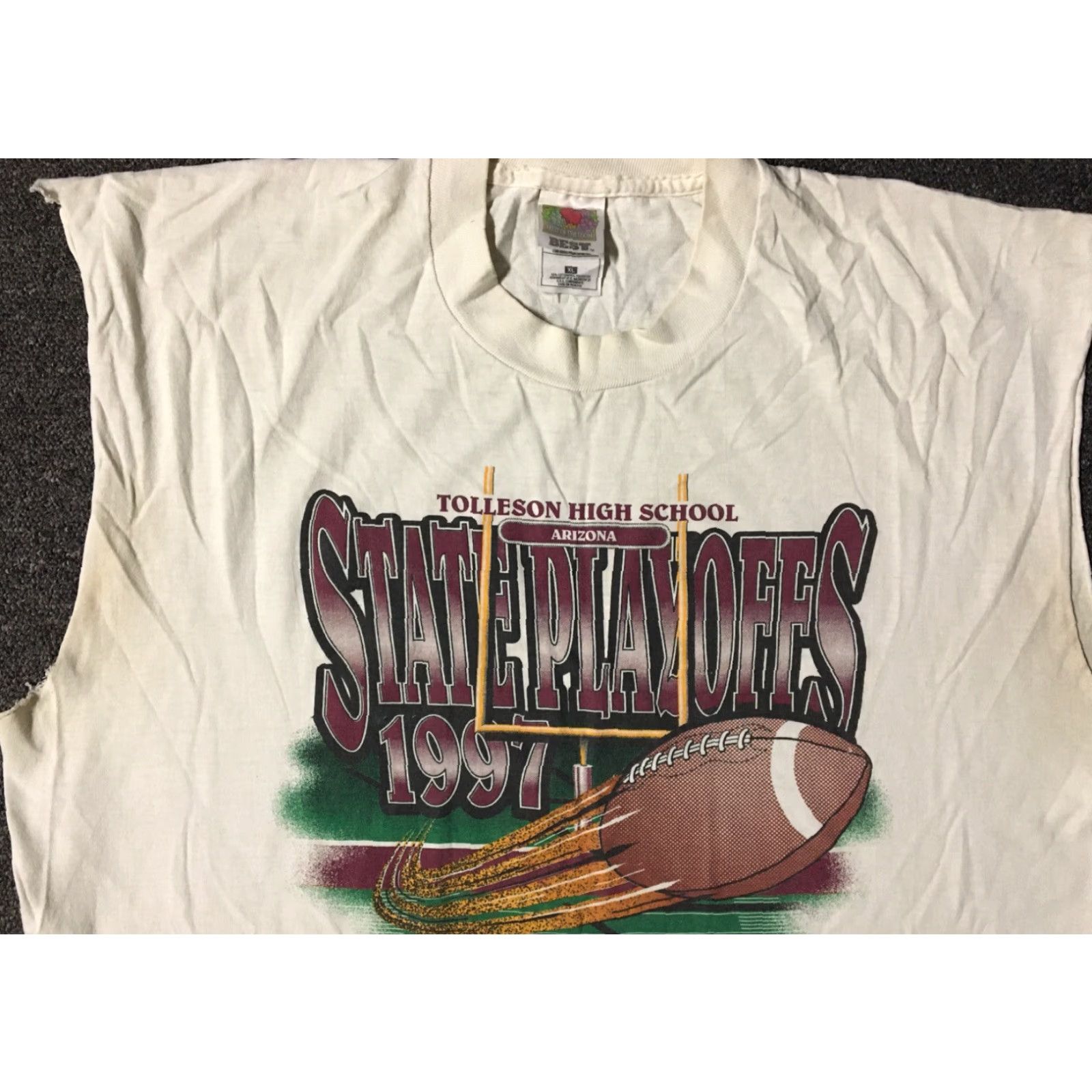 Fruit Of The Loom VINTAGE Tolleson High School Football State Playoffs Faded Distressed XL T-Shirt Men White 90s Grunge Shirt Size US XL / EU 56 / 4 - 7 Thumbnail