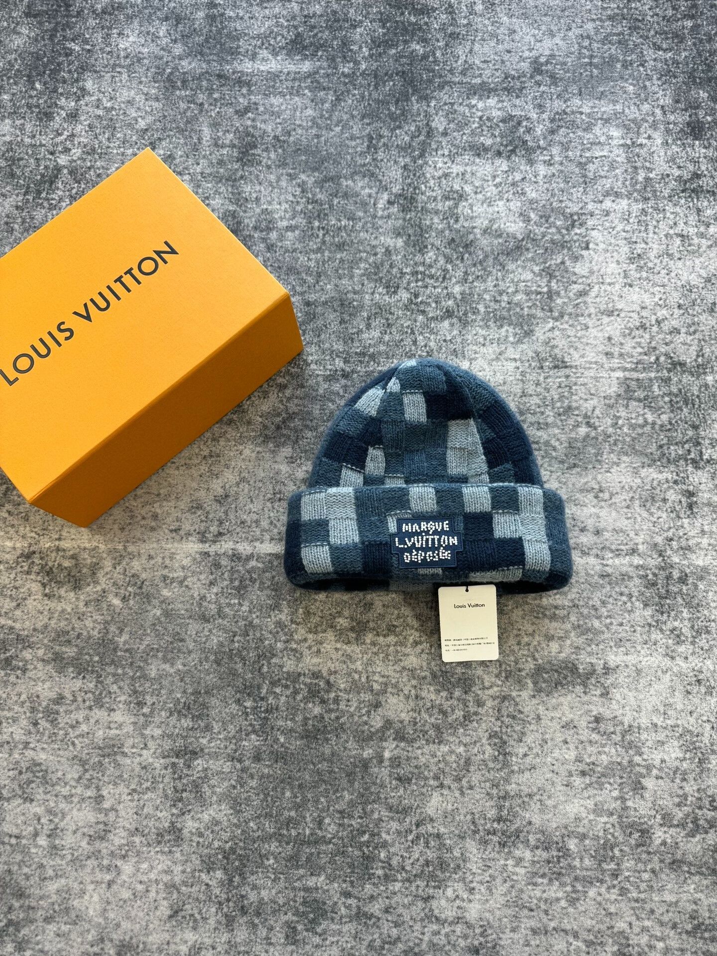 louis vuitton blue check wool beanie