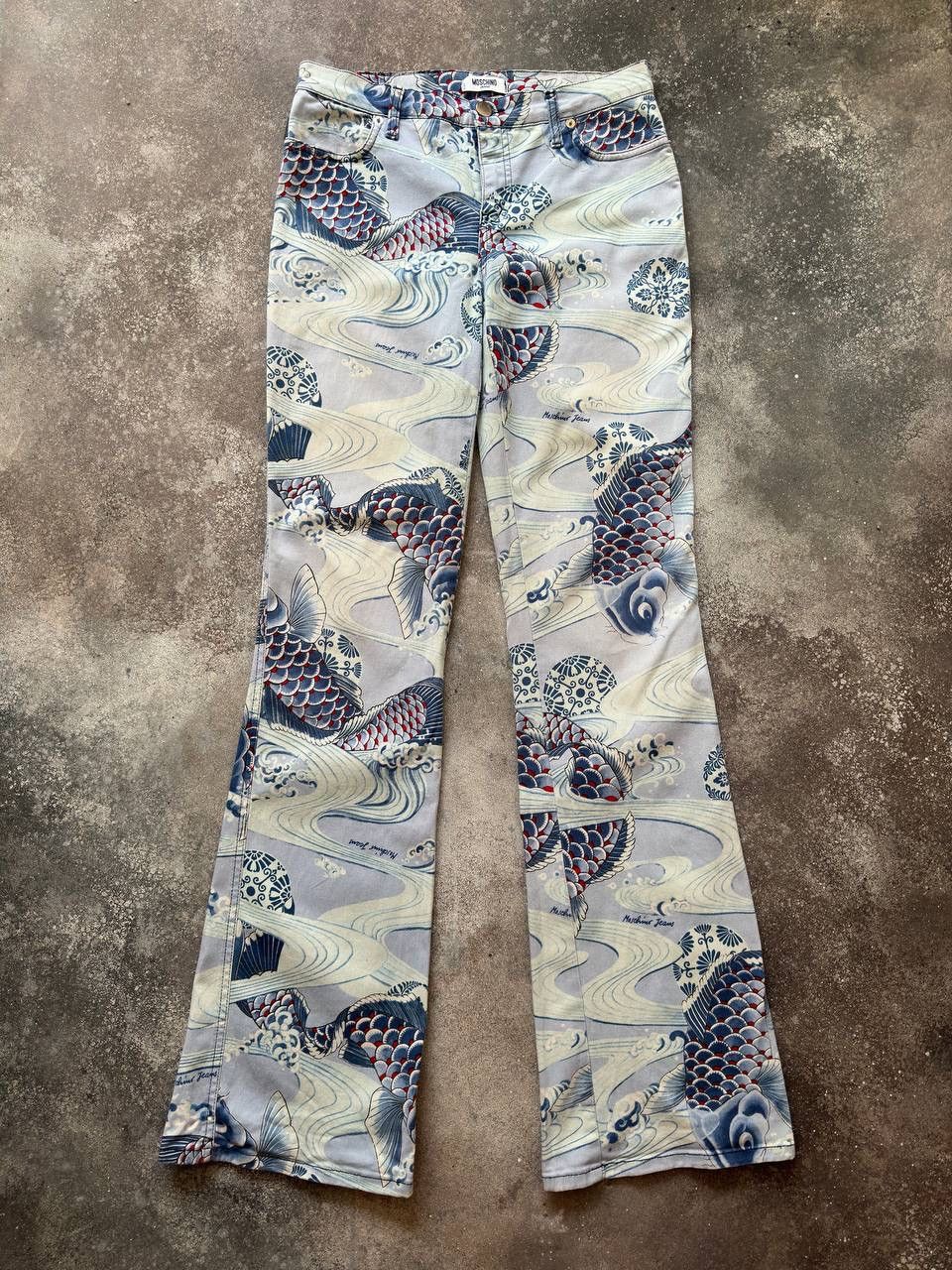Moschino Moschino Retro Y2K Japanese Koi Fish Oriental Flared Pants Size 29" - 1 Thumbnail