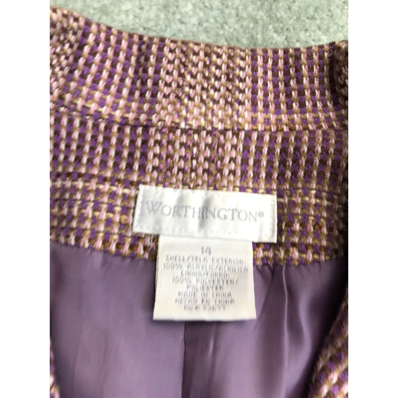 Worthington Worthington Jacket, Women's Size 14, Purple Brown, Shoulder Pads, Jacket, Women, 14, Brown, 90s? Size XL / US 12-14 / IT 48-50 - 7 Thumbnail