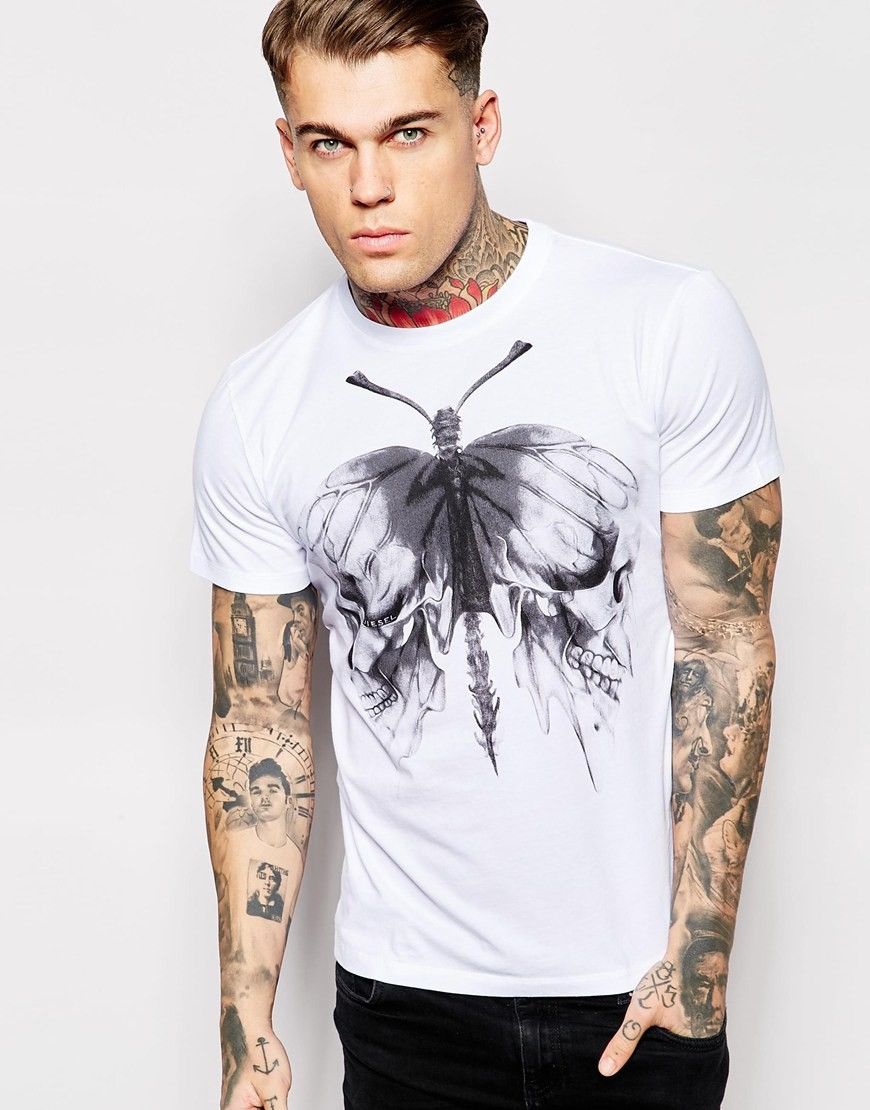 Diesel 🔥Vintage Diesel Butterfly Skull Print T-shirt Tee Size US M / EU 48-50 / 2 - 1 Thumbnail