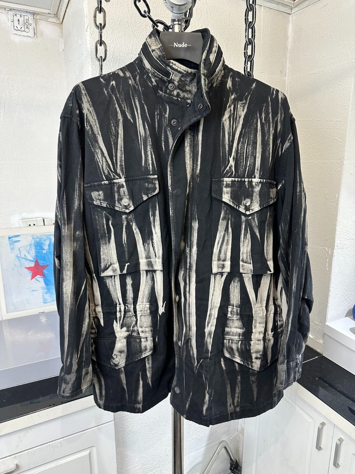 image of Yohji Yamamoto Y’S Bamboo Print M65 Jacket in Black, Men's (Size Large)