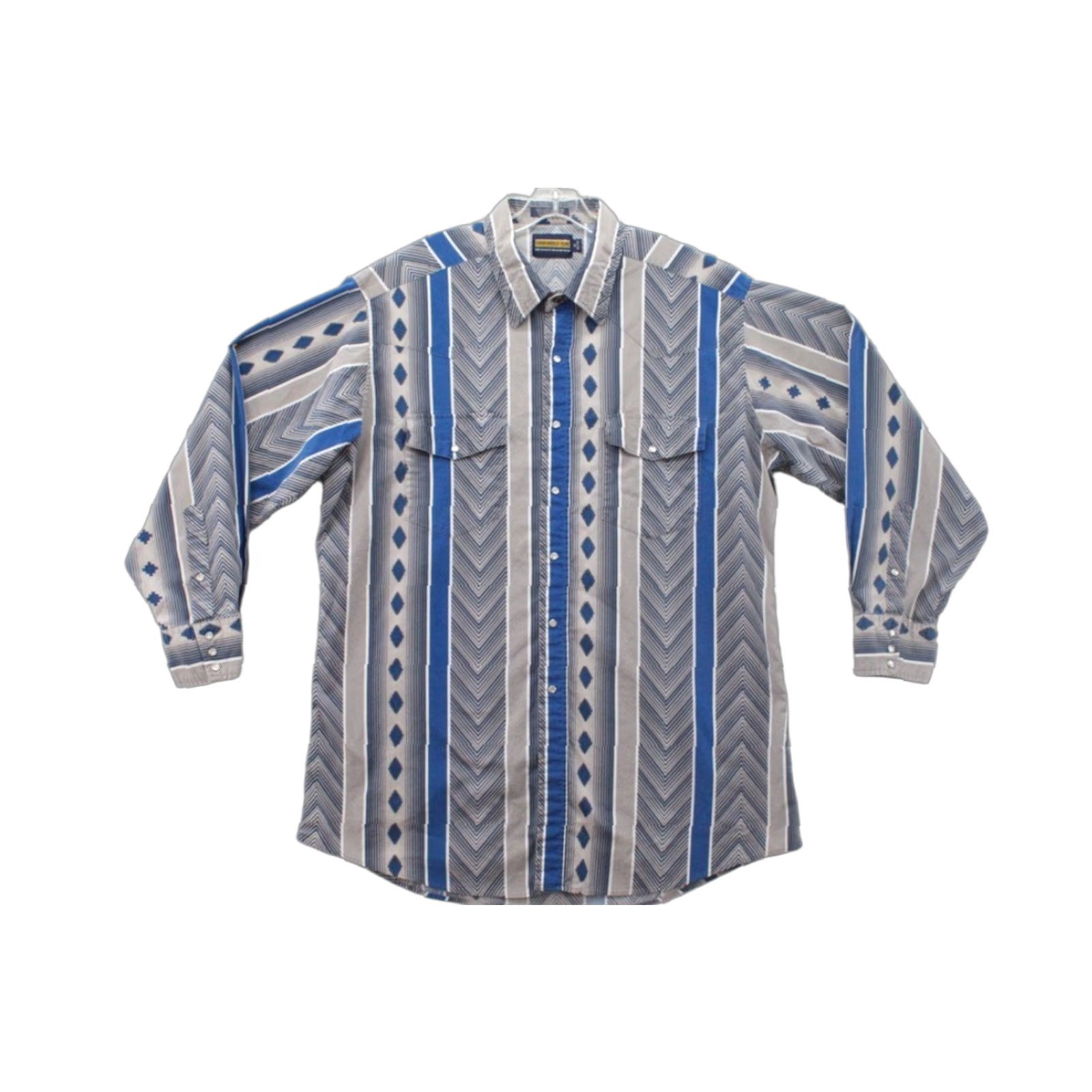 Vintage VINTAGE Panhandle Slim Shirt Men's 18 Blue Pearl Snap Western Aztec Cowboy Long Sleeve Size US XXL / EU 58 / 5 - 1 Thumbnail