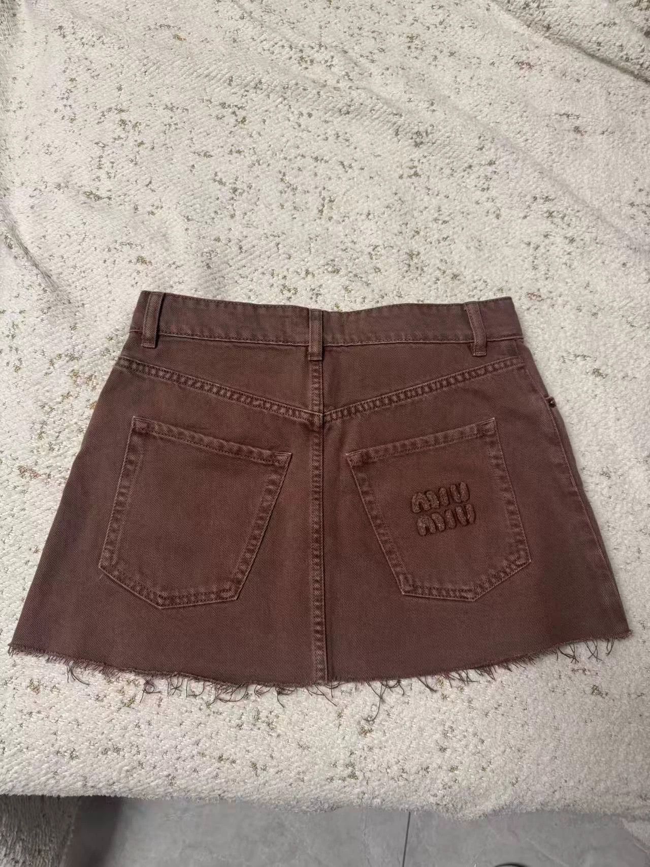 Miu Miu MIU MIU New Brown Denim Mini Skirt Size 25" / US 0 / IT 36 - 1 Thumbnail