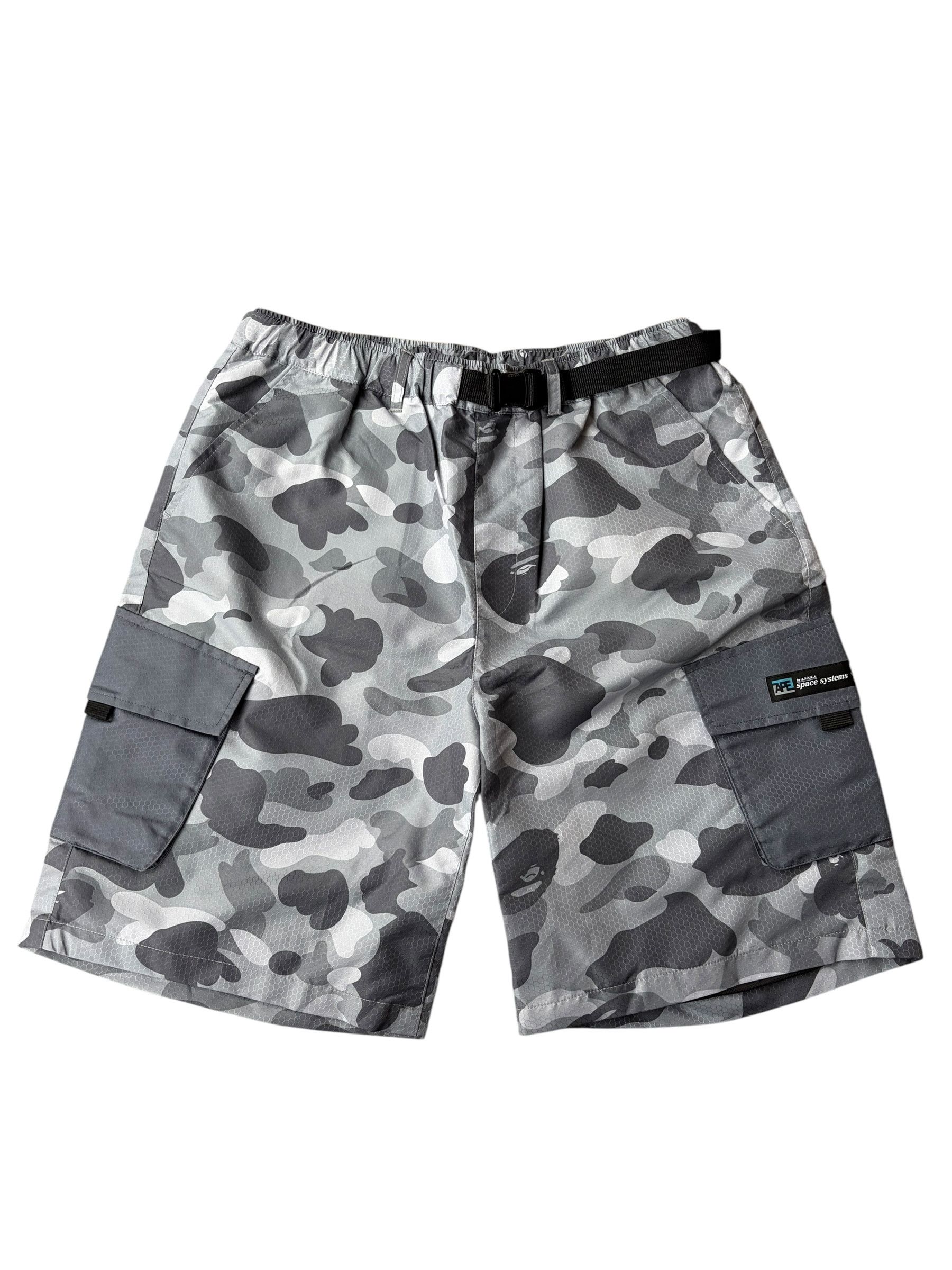 Bape Grey Camo Honeycomb Technical Cargo Shorts