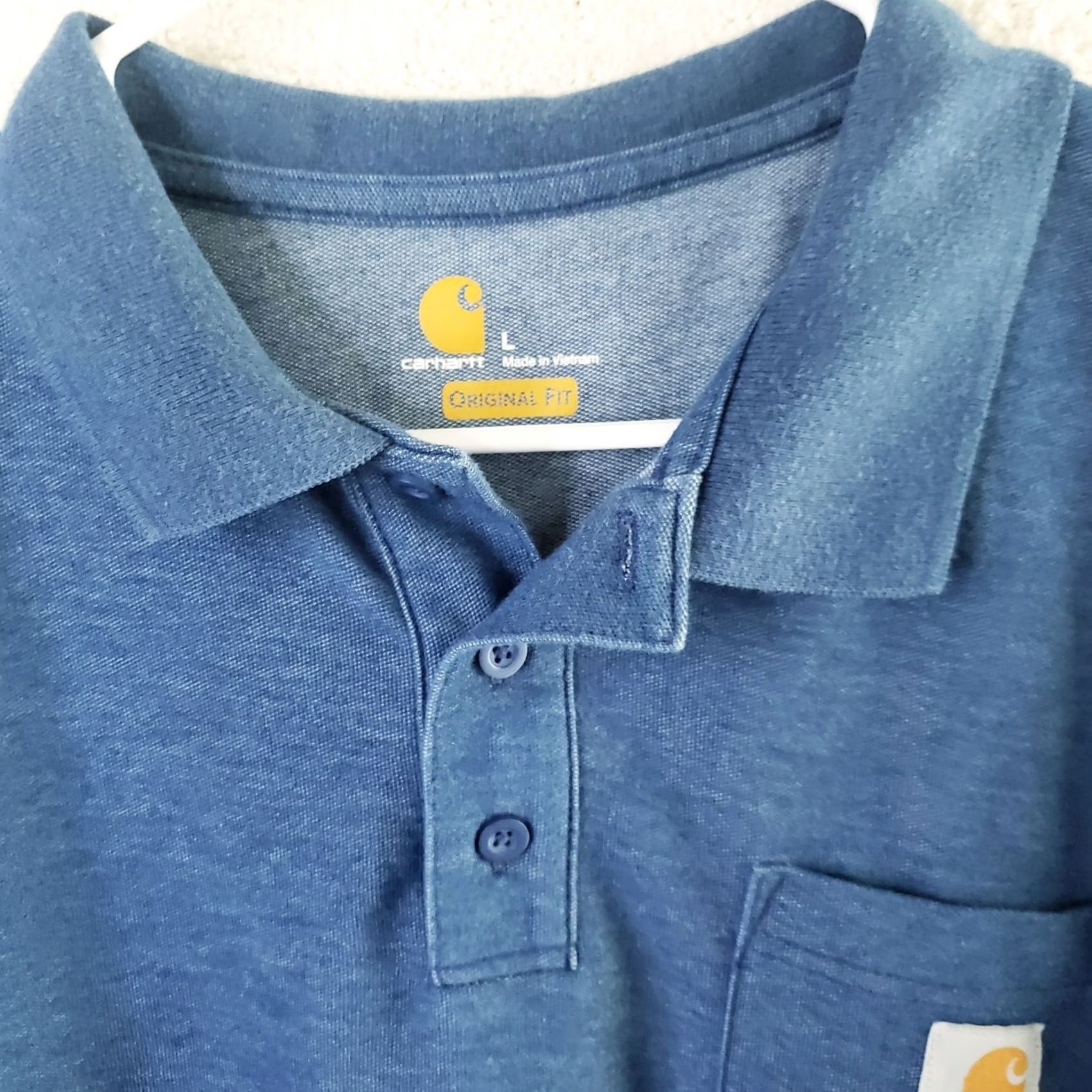 Carhartt Carhartt Mens Polo Shirt Blue L Original Fit Short Sleeve Pocket Button Denim Size US L / EU 52-54 / 3 - 5 Thumbnail
