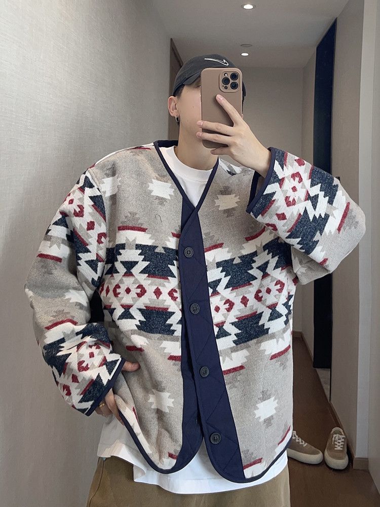 Aztec Tribal Patterned Knit Cardigan Sweater