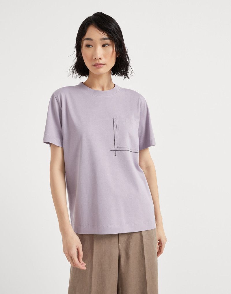 Brunello Cucinelli o1la1rc1a0326 Cotton Jersey T-Shirt in Purple Size L / US 10 / IT 46 - 1 Thumbnail