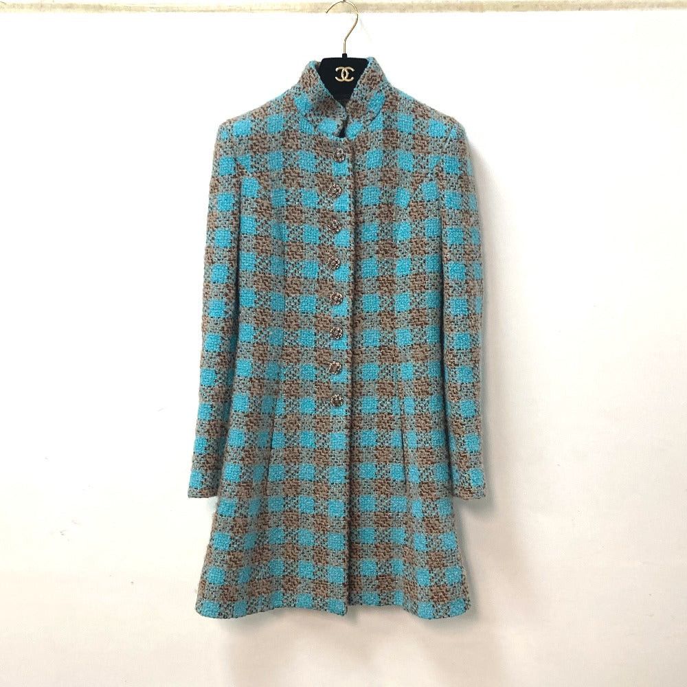 Chanel Chanel P73646 Coma Mark Cc Bijoux Rhinestone Button Mixed Tweed 22K Apparel (Clothing) Long Coat Wool Women Blue (Colour, Color) Size XS / US 0-2 / IT 36-38 - 1 Thumbnail