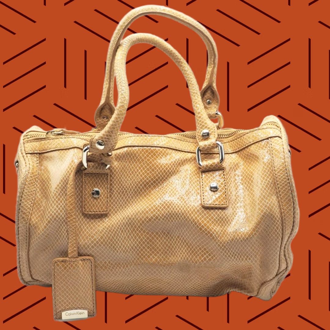 Calvin Klein VINTAGE Calvin Klein Satchel Handbag Purse Monogram Tan Leather Women Size ONE SIZE - 1 Thumbnail