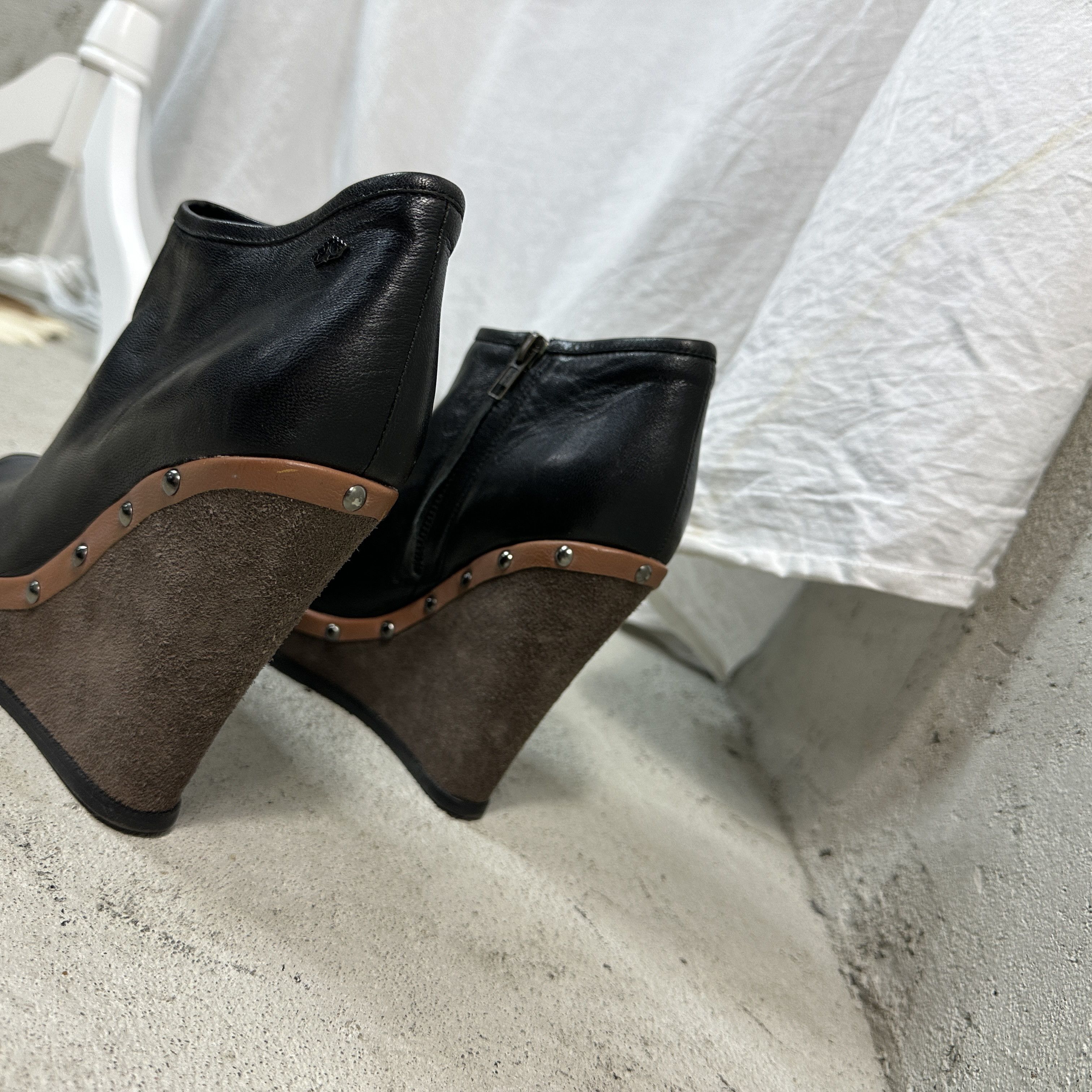 Vintage Vintage Platform Wedge Peep Toe Leather Shoes Size US 8 / IT 38 - 4 Thumbnail