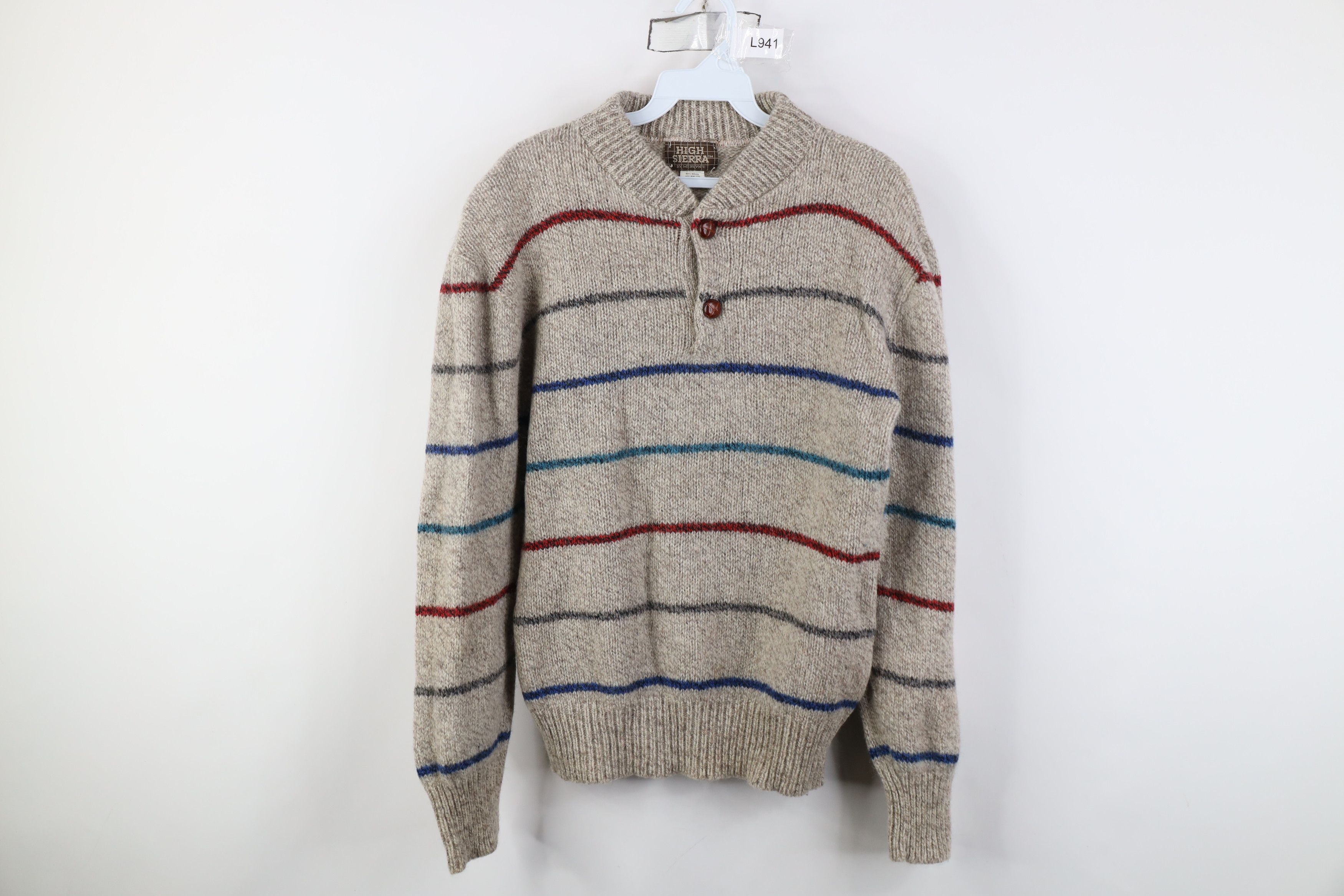 Vintage Vintage 70s Streetwear Blend Knit Striped Henley Sweater USA Size L / US 10 / IT 46 - 1 Thumbnail