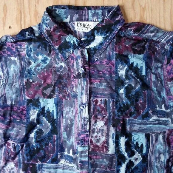 Vintage Vintage Erika Petites Abstract Pattern Silk Button Shirt Size S / US 4 / IT 40 - 1 Thumbnail