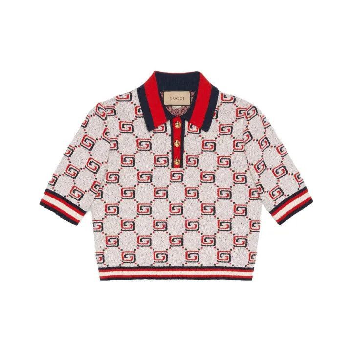 Gucci Gucci Red Logo Knit Polo Shirt for Women-2507 Size M / US 6-8 / IT 42-44 - 1 Thumbnail