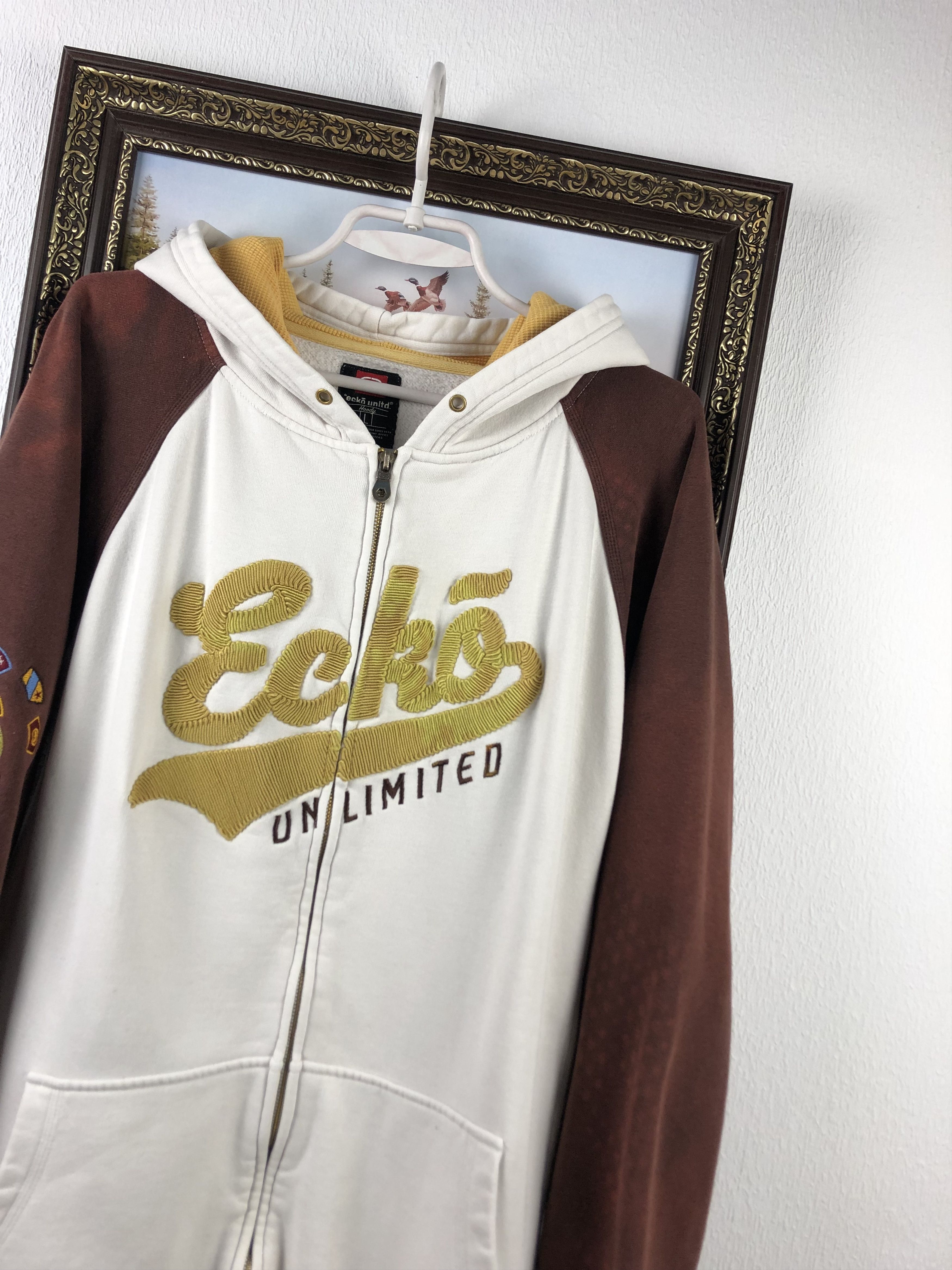 Ecko Unltd. × Vintage Vintage Ecko Unlimited Unltd Zipper Hoodie White Gray Gold Size US L / EU 52-54 / 3 - 4 Thumbnail