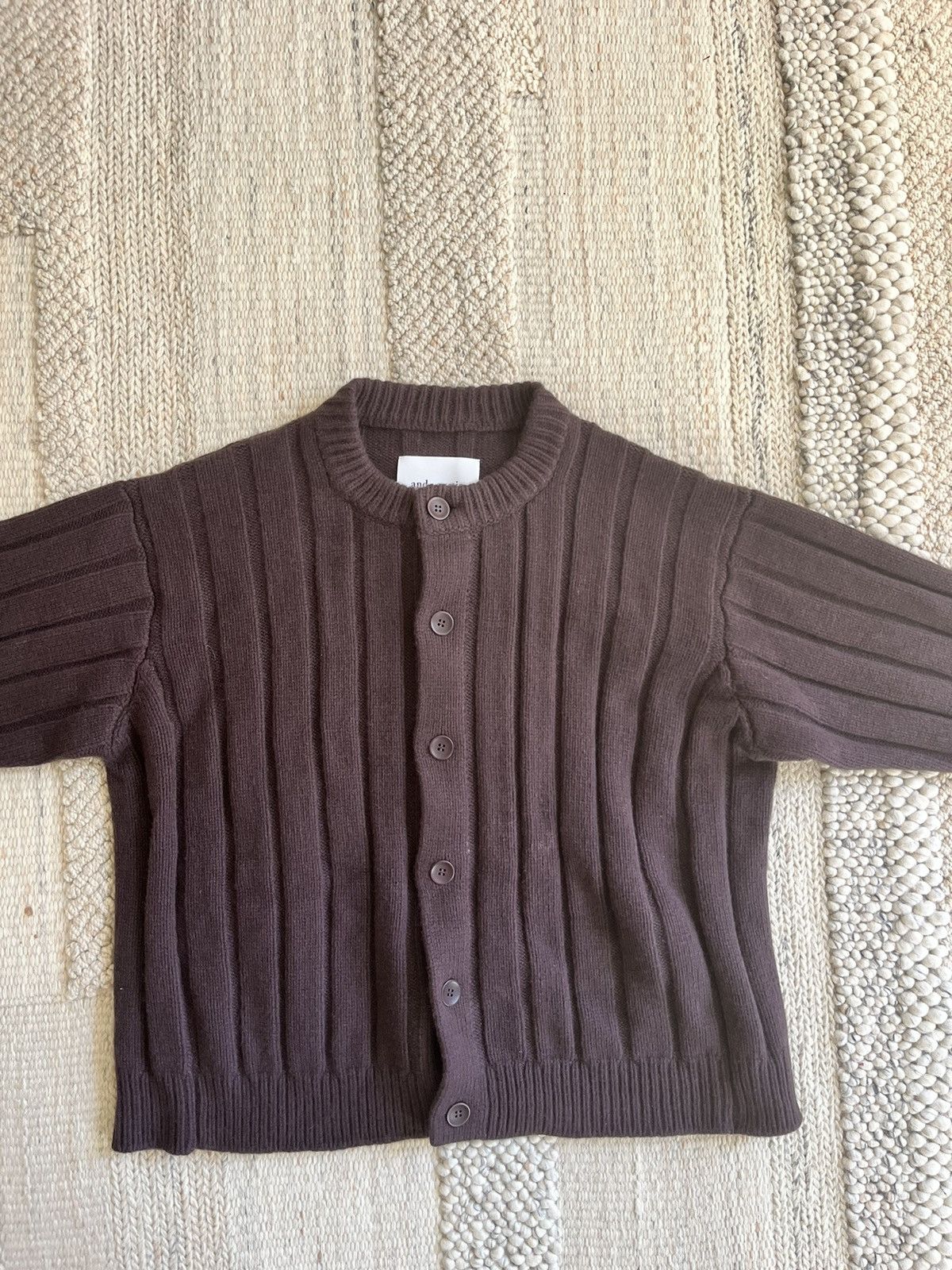 image of And Austin Wool Cashmere Wide Rib Cardigan in Wine, Men's (Size XL)
