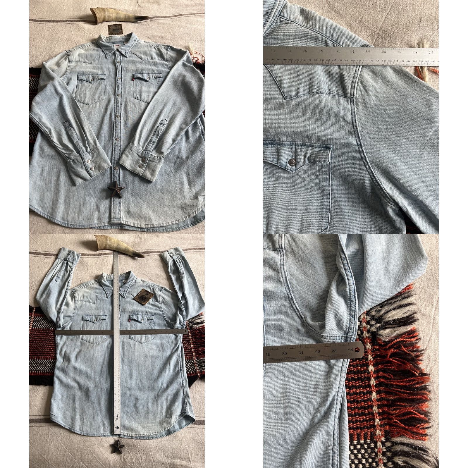 Levi's Levi's Barstow Shirt XL 2019 Western Denim Rivet Snap Pockets Blue Mens Size US XL / EU 56 / 4 - 8 Thumbnail
