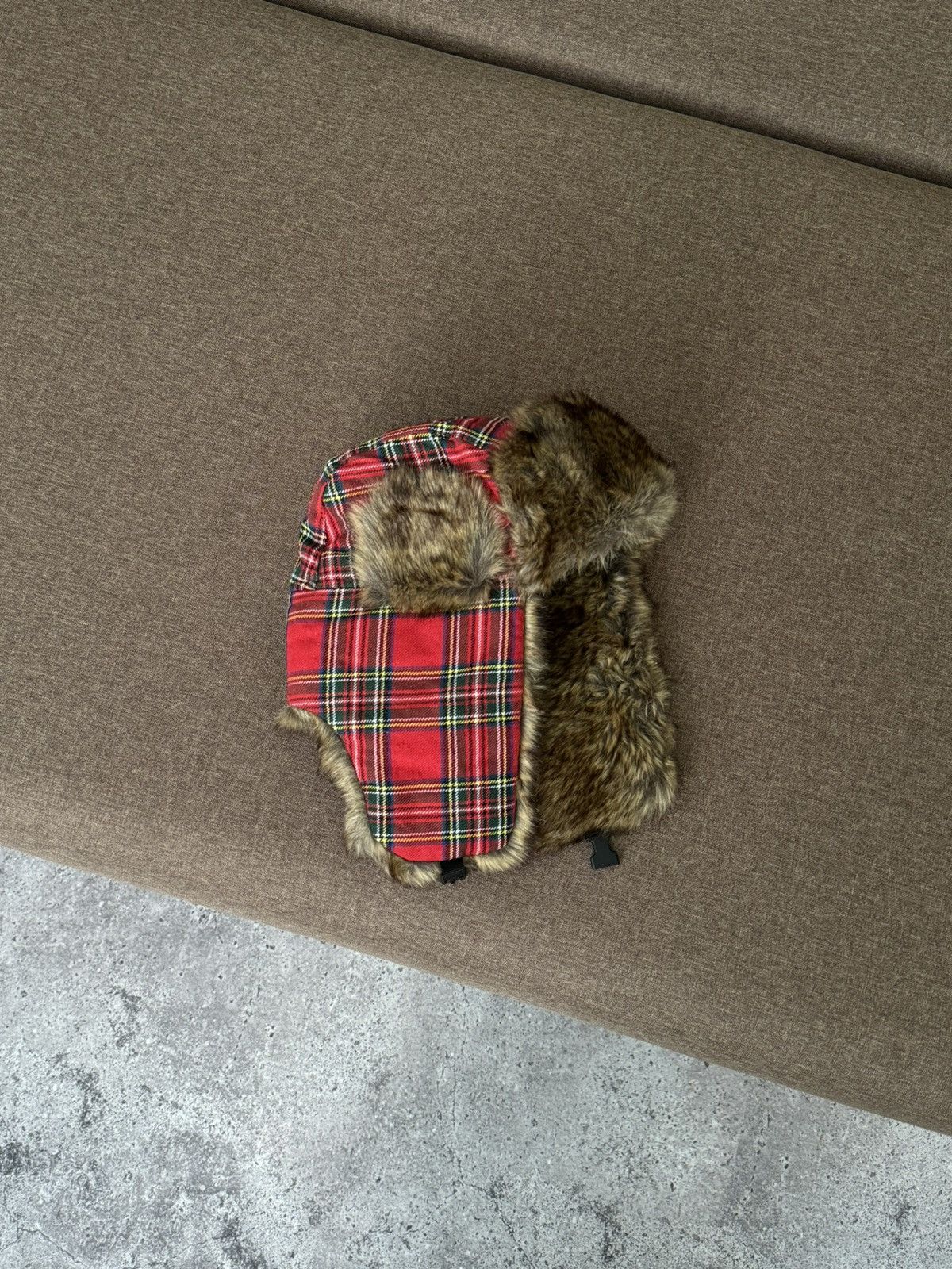 Japanese Brand × Vintage Vintage red checkered Y2K fuzzy fur ushanka hat Japanese Size ONE SIZE - 1 Thumbnail