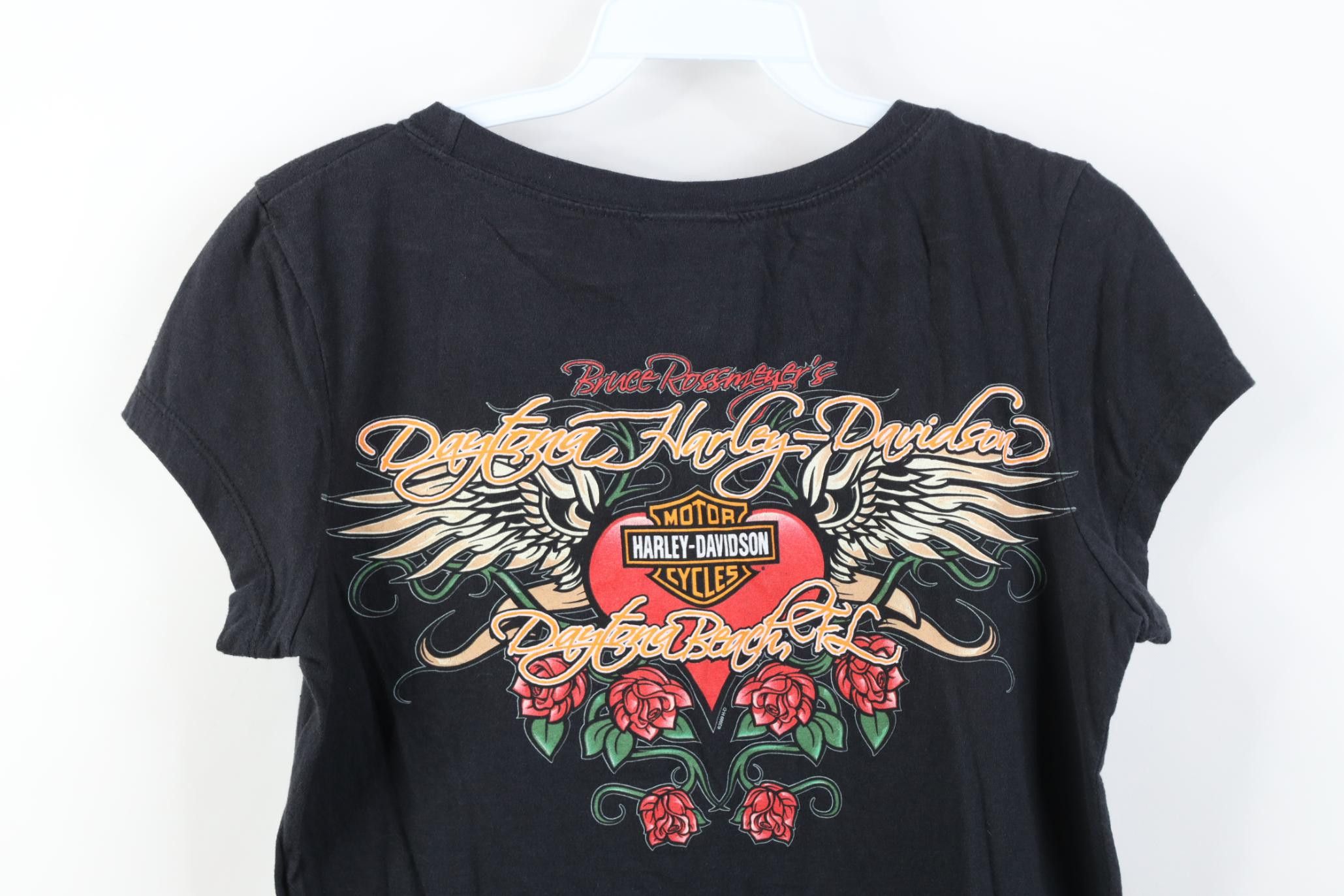 Harley Davidson Vintage Y2K Harley Davidson Rose Heart Wings Tribal T-Shirt Size L / US 10 / IT 46 - 13 Thumbnail