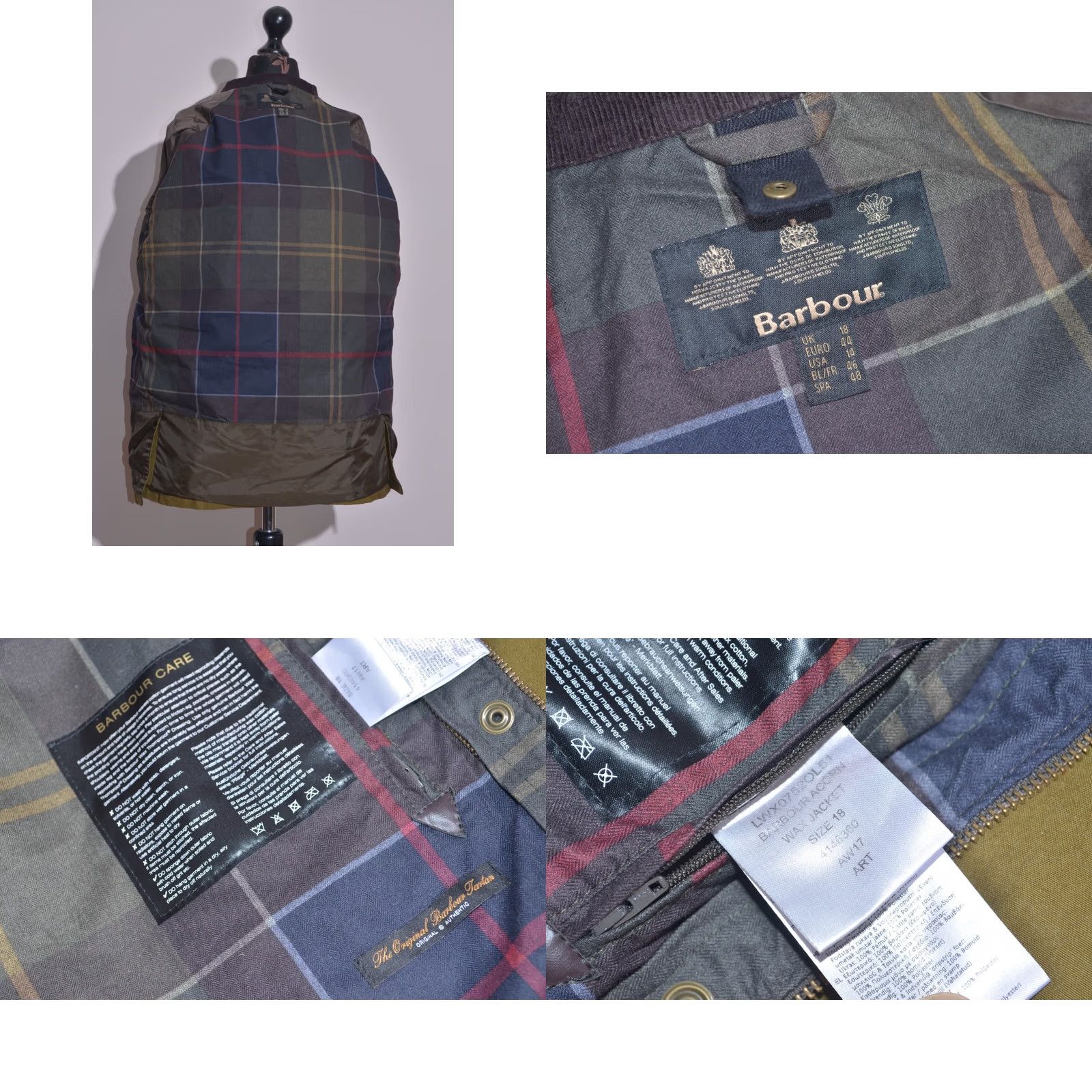 Barbour Barbour Acorn Waxed Jacket Olive Green Tartan Lined Women’s UK18 US14 Jacket Barbour Acorn Waxed Cotton Olive Green Womens UK18 US14 Size XXL / US 16-18 / IT 52-54 - 8 Thumbnail